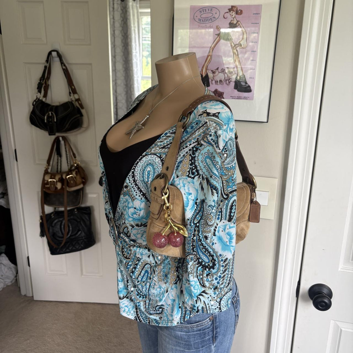 Y2K 2000s avant garde fairy Blue Paisley Buckle Top