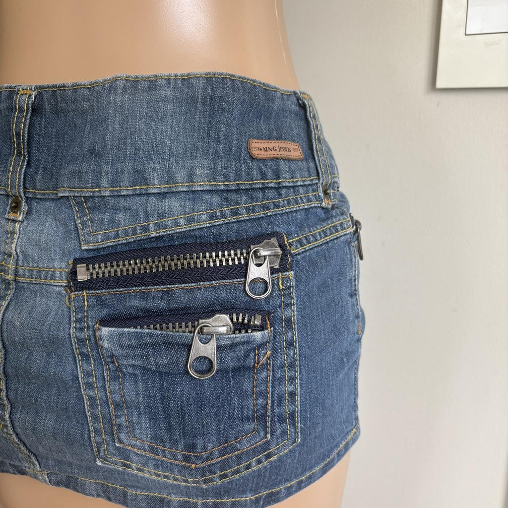 y2k 2000s low rise zip pocket denim micro mini skirt