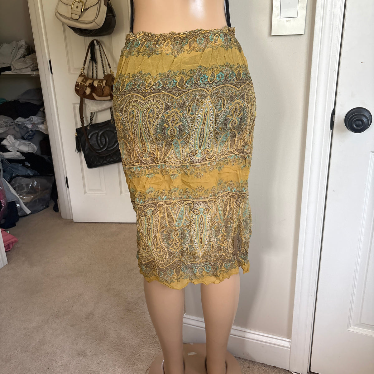 00s boho yellow sheer skirt (size S)