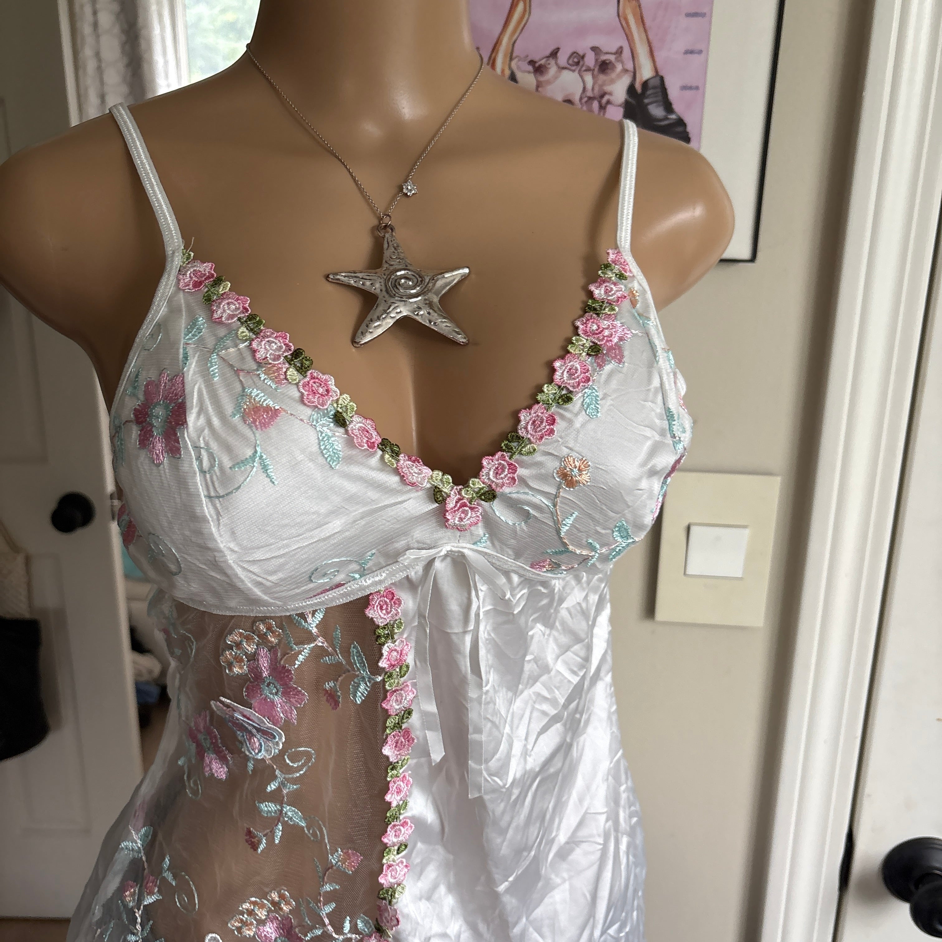00s white floral sheer cutout slip cami (size L)