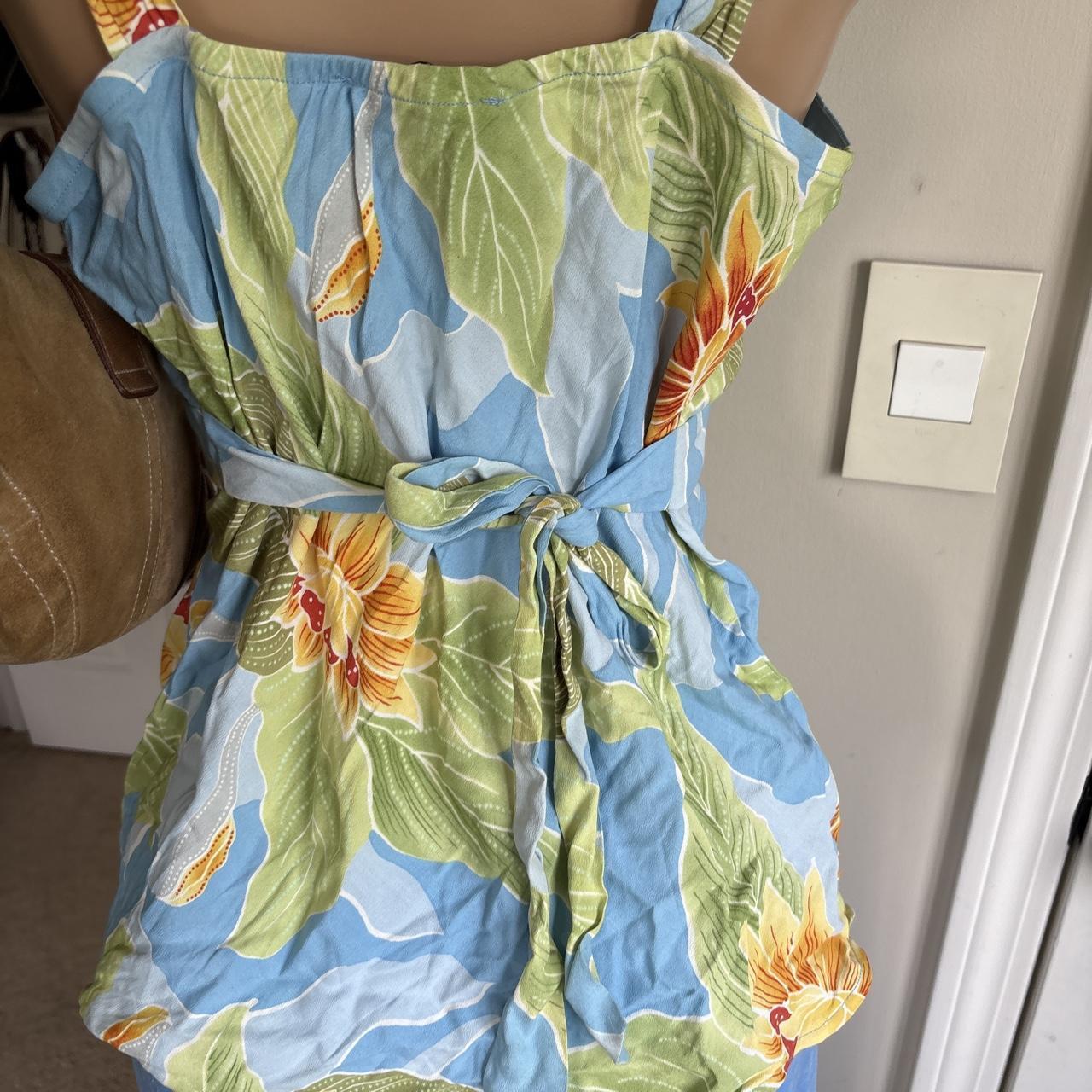 y2k 2000s blue tropical floral wrap tank top