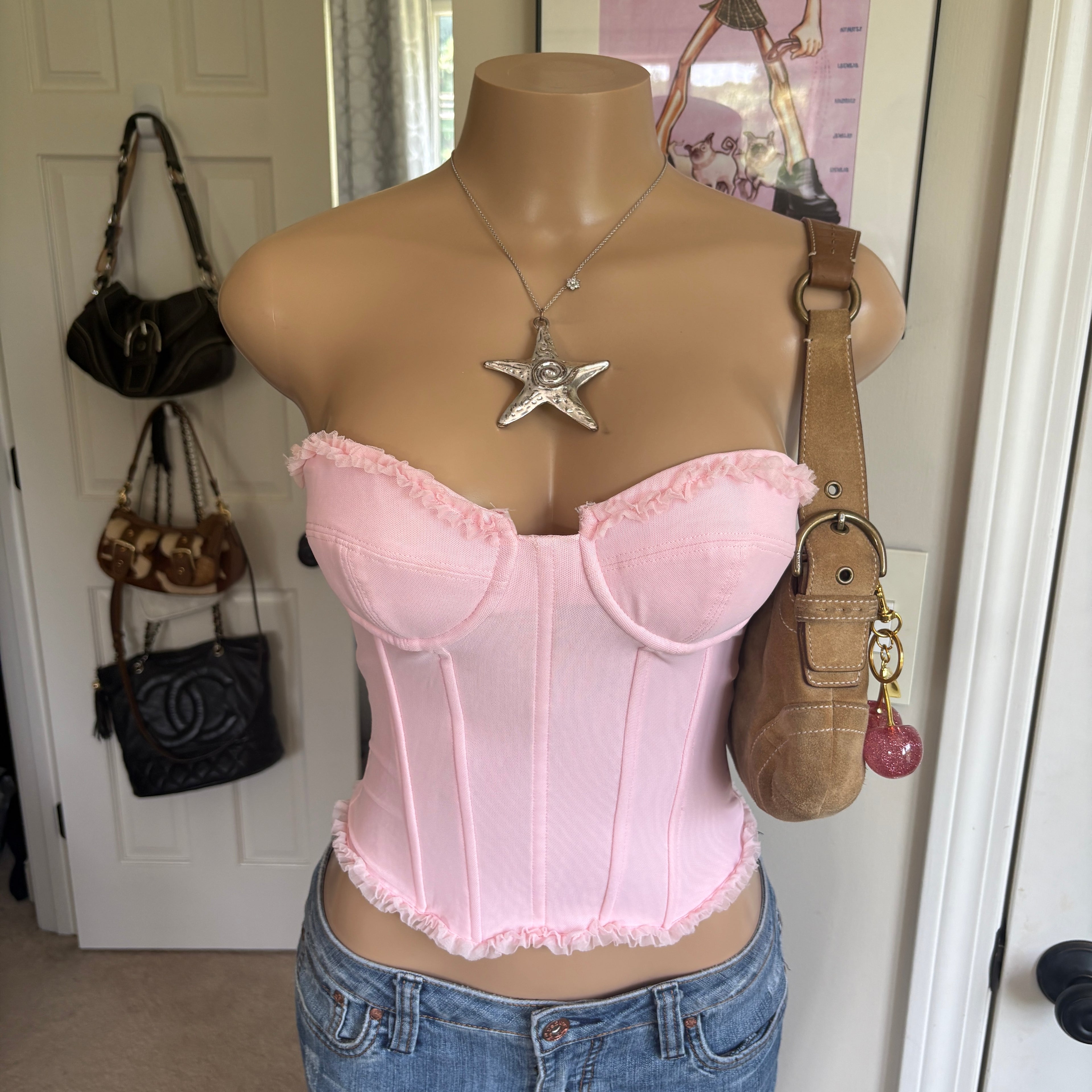 Edikted pink strapless corset top (size XS)