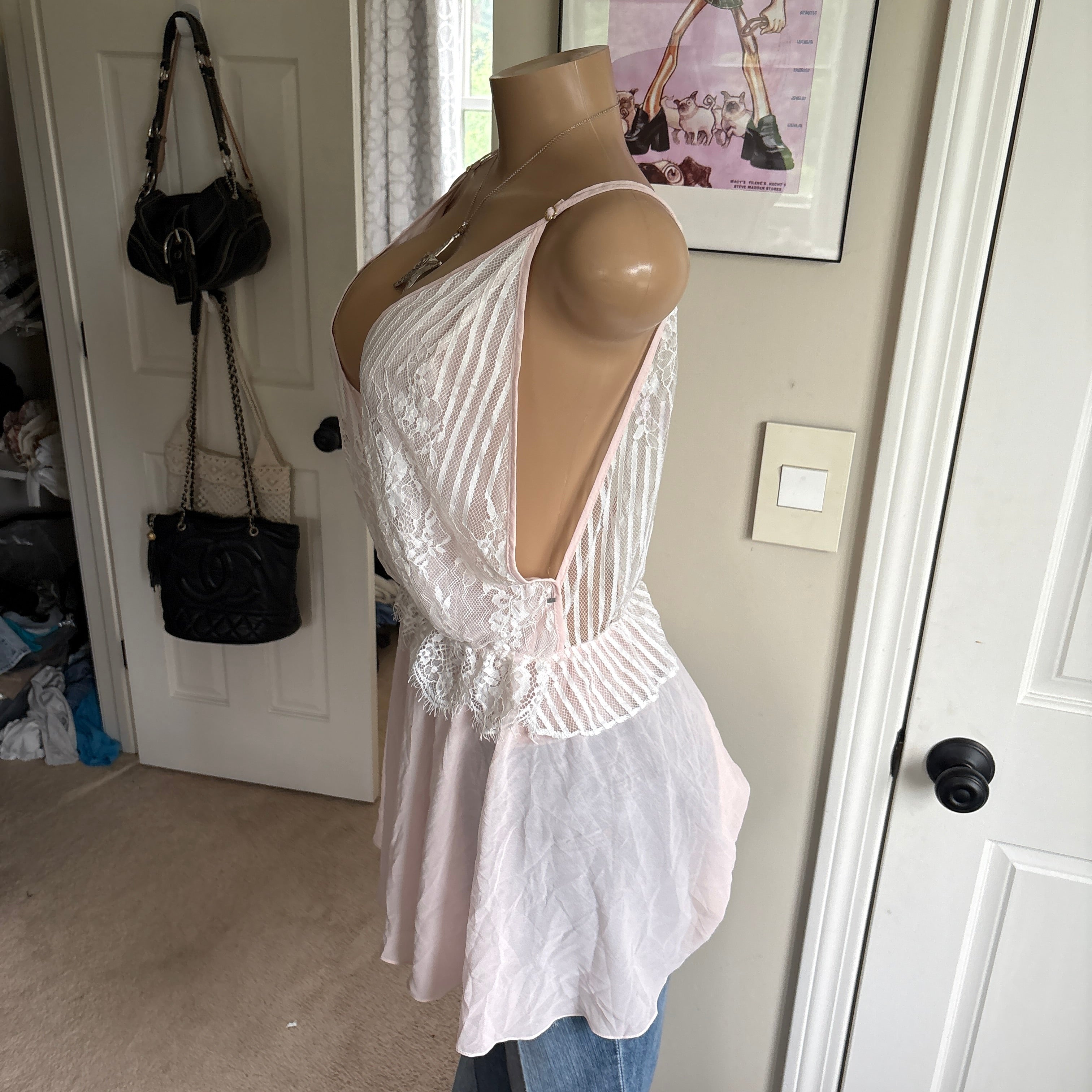 00s Flora Nikrooz baby pink flowy lingerie slip cami (size L)