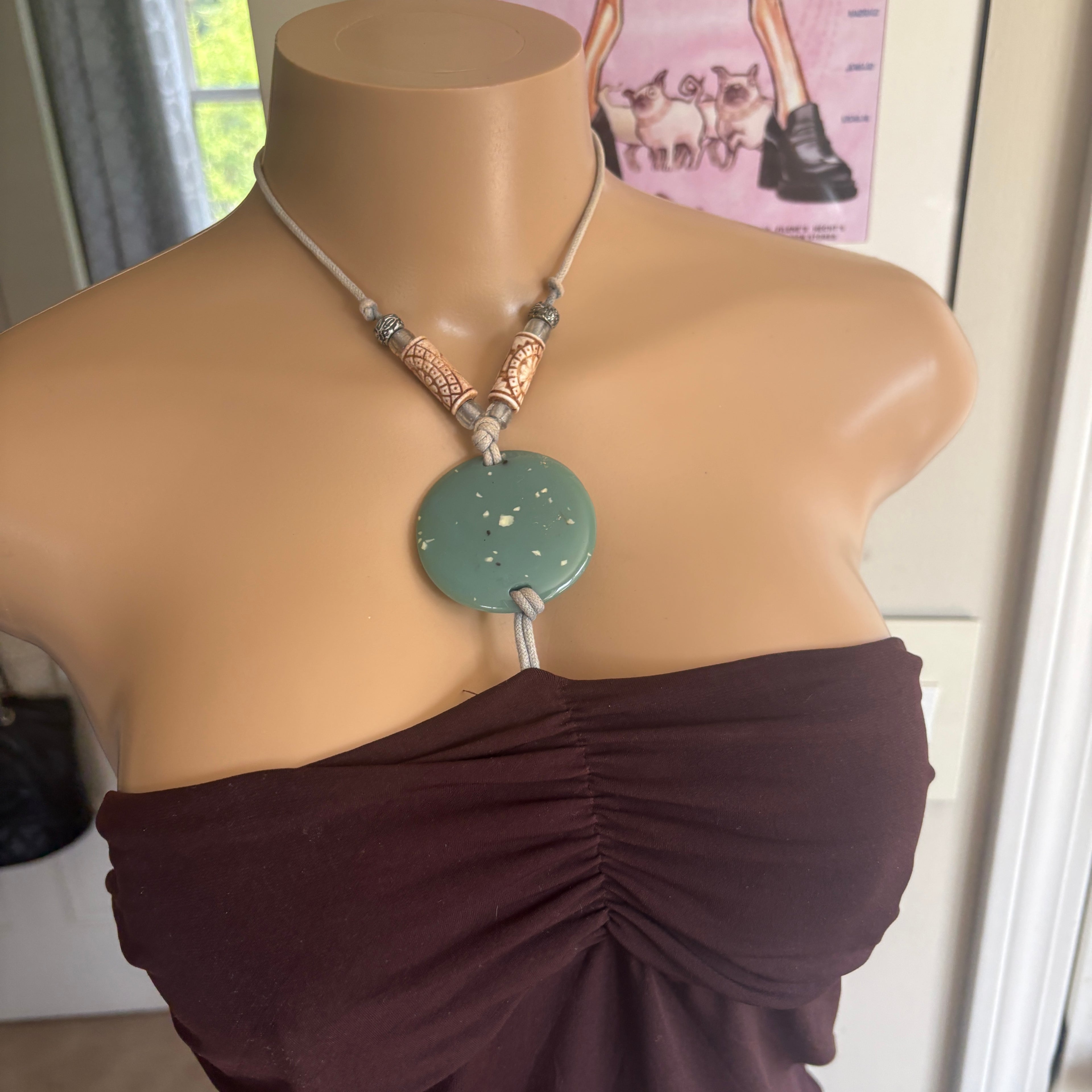 00s brown beaded halter top (size M)