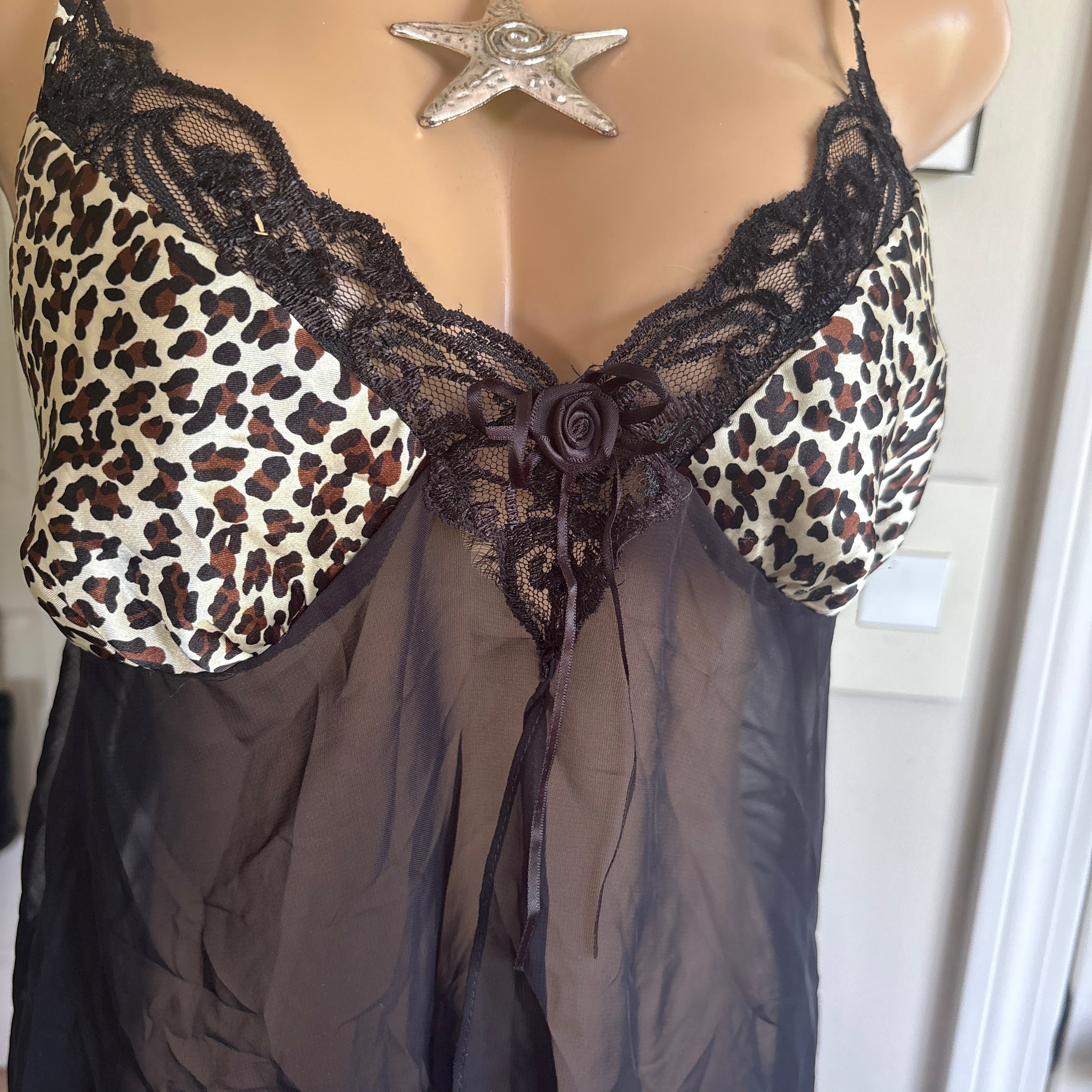 00s black & leopard lingerie slip top (size L)