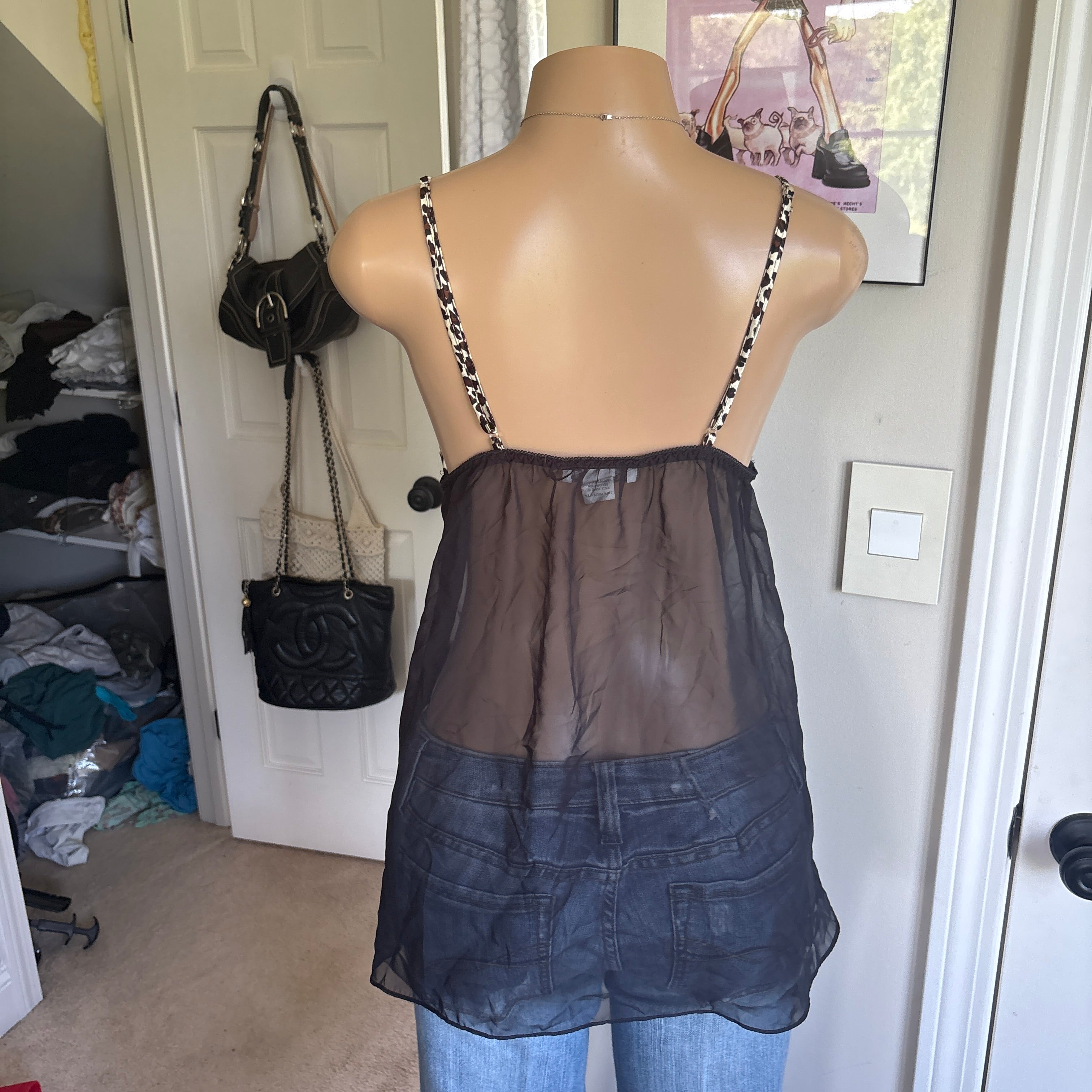 00s black & leopard lingerie slip top (size L)