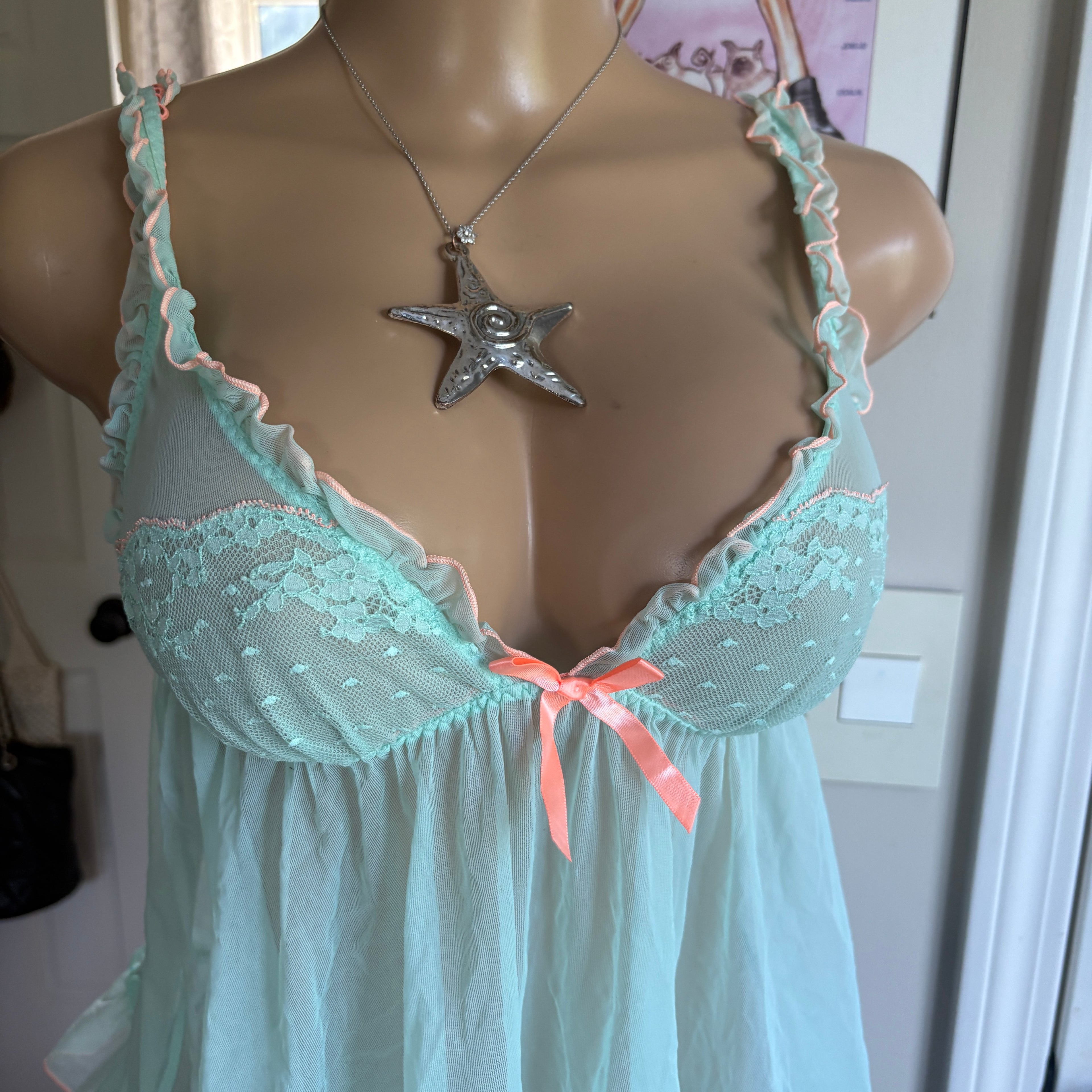 00s Victoria's Secret blue bow babydoll slip cami (size S)