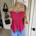 y2k 2000s hot pink smocked handkerchief bandeau top