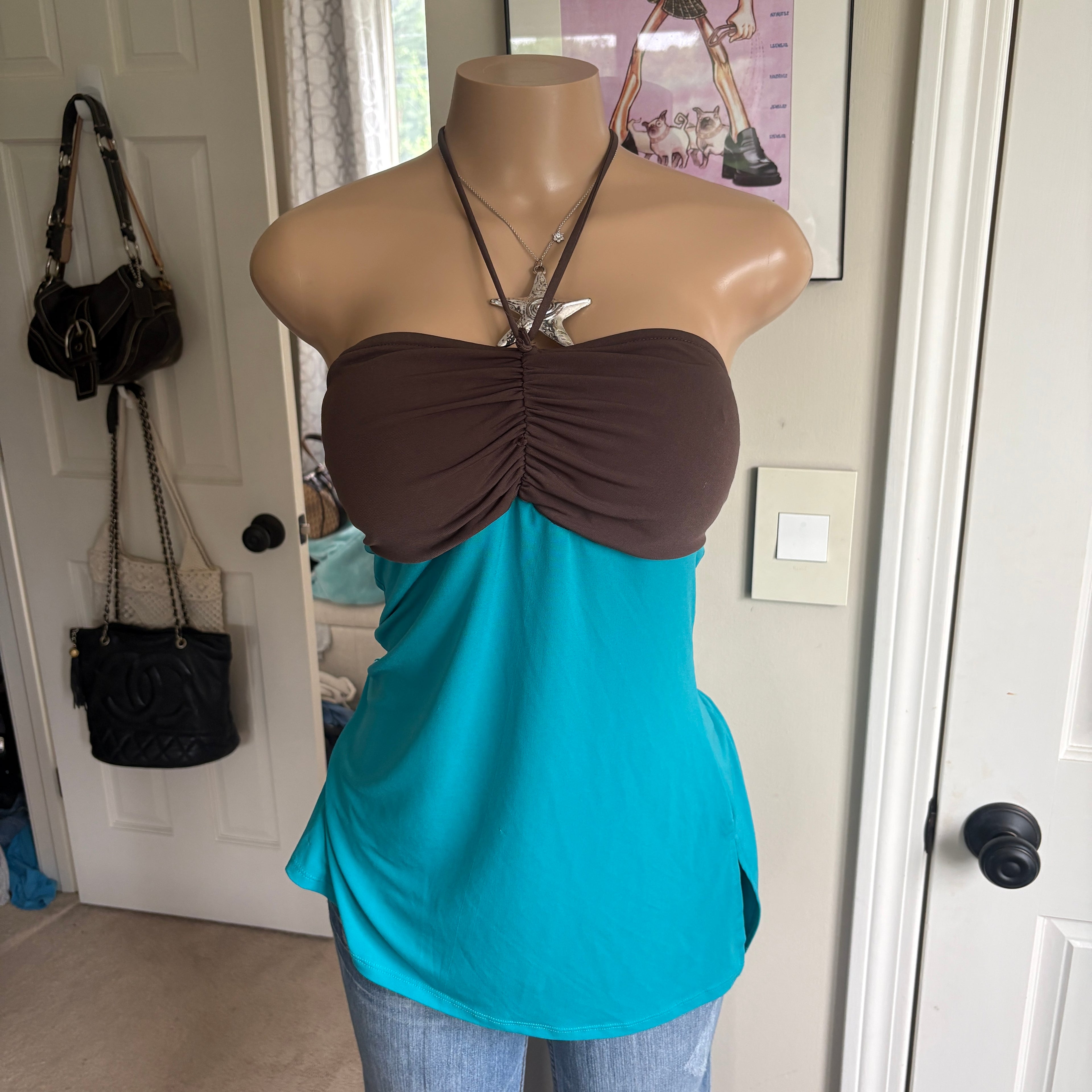 00s teal & brown halter top (size M)