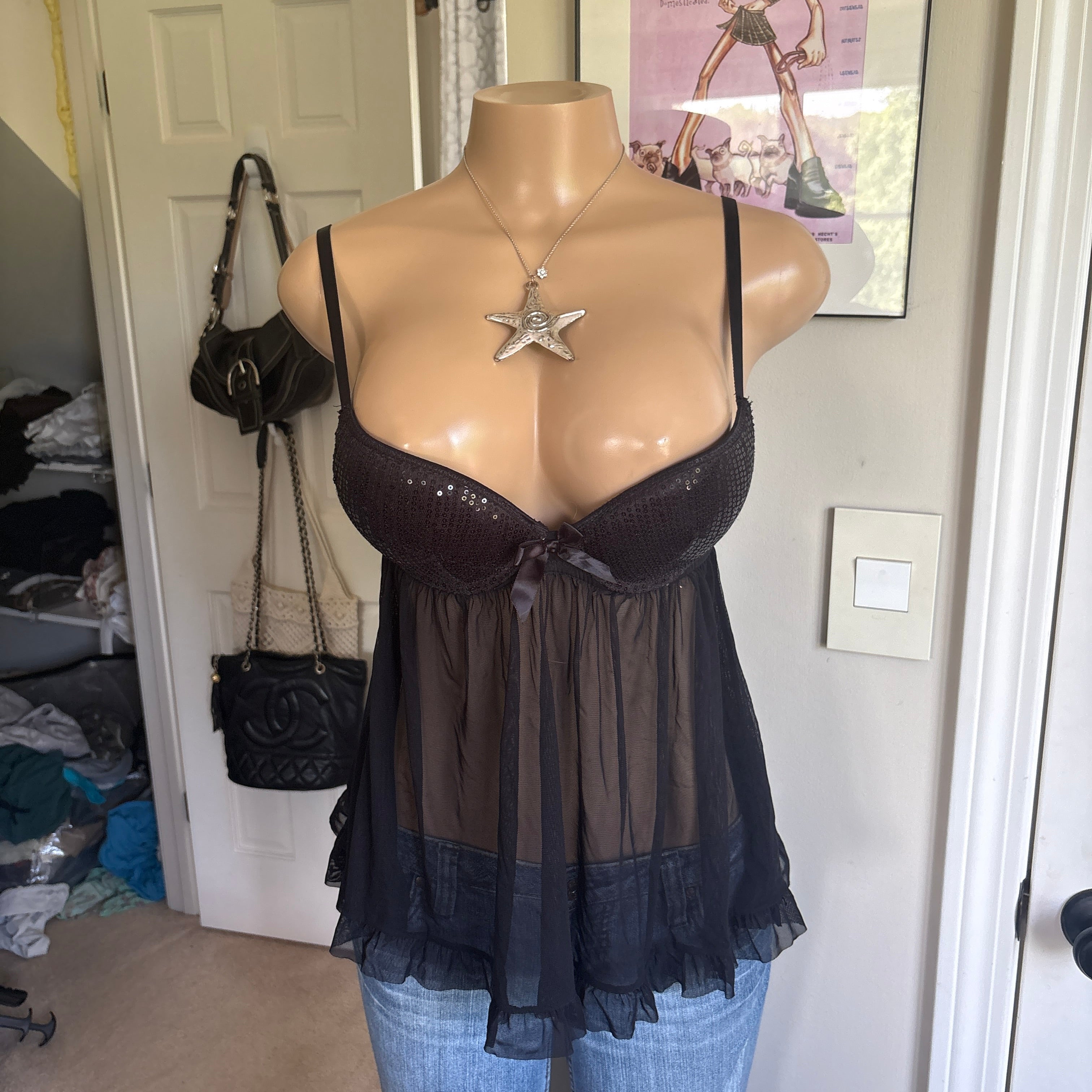 00s black pushup babydoll lingerie cami (size 32B)