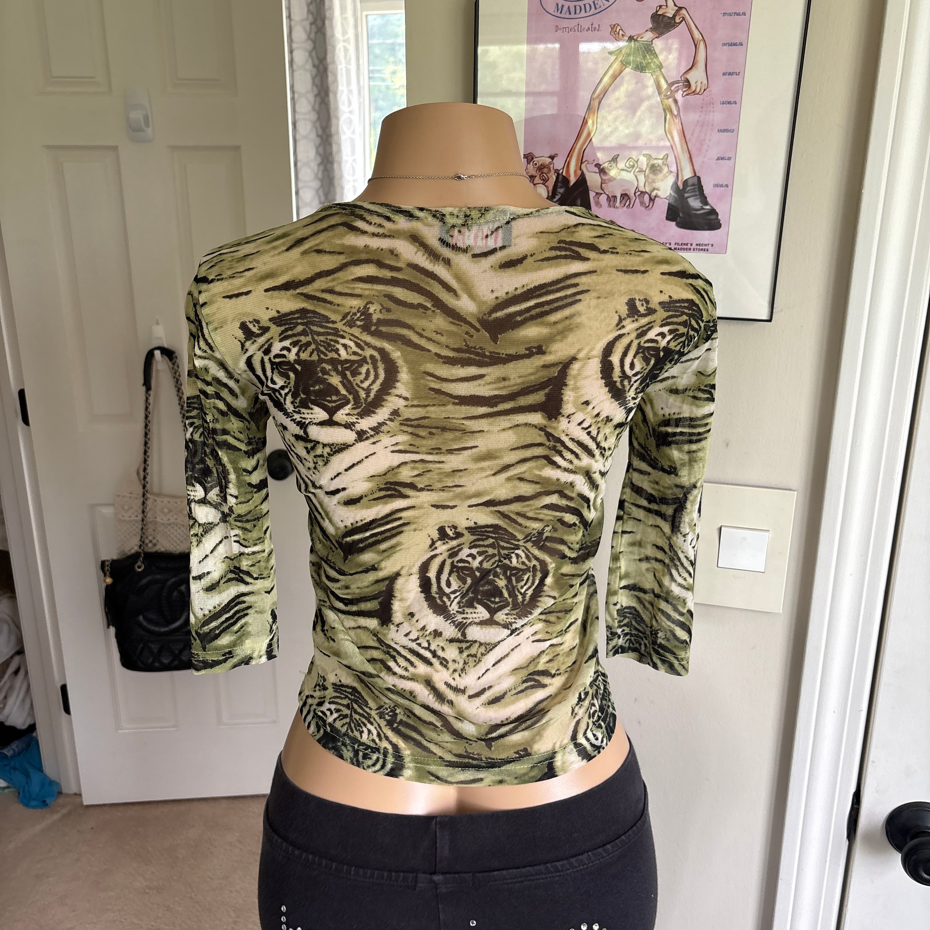 00s Morgan De Toi green tiger mesh top (size S/M)