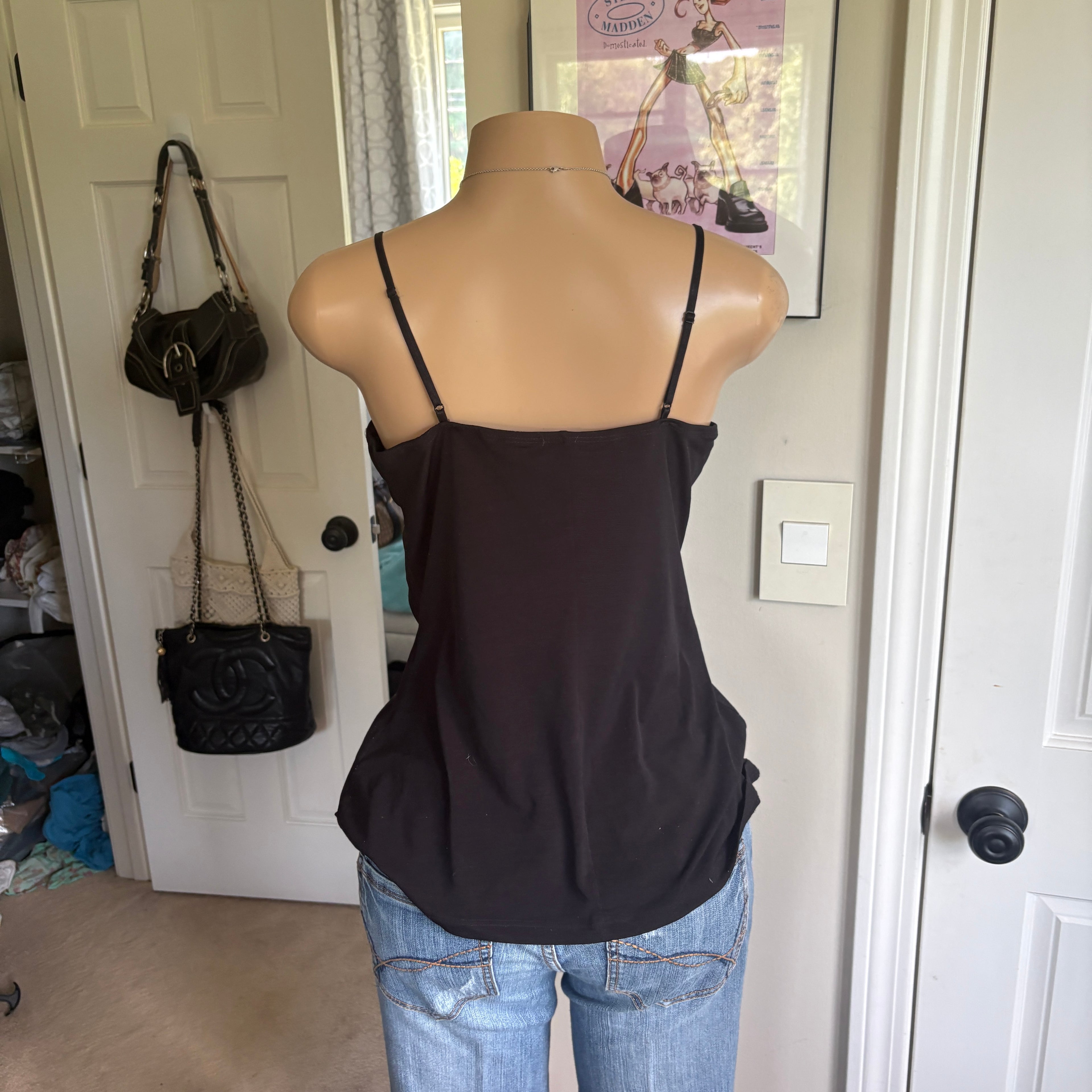 00s black ruched bust bow cami (size L)