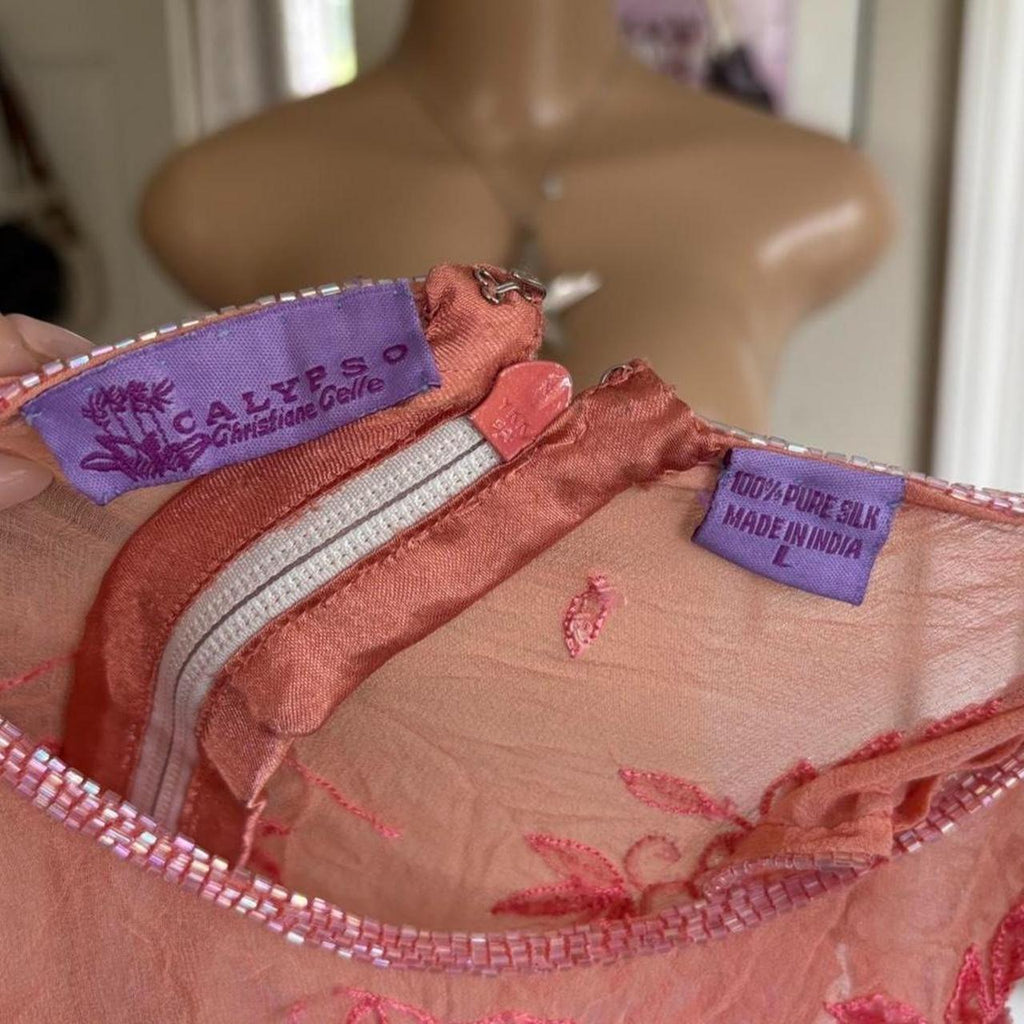 y2k 2000s silk pink beaded sequin mesh tank top