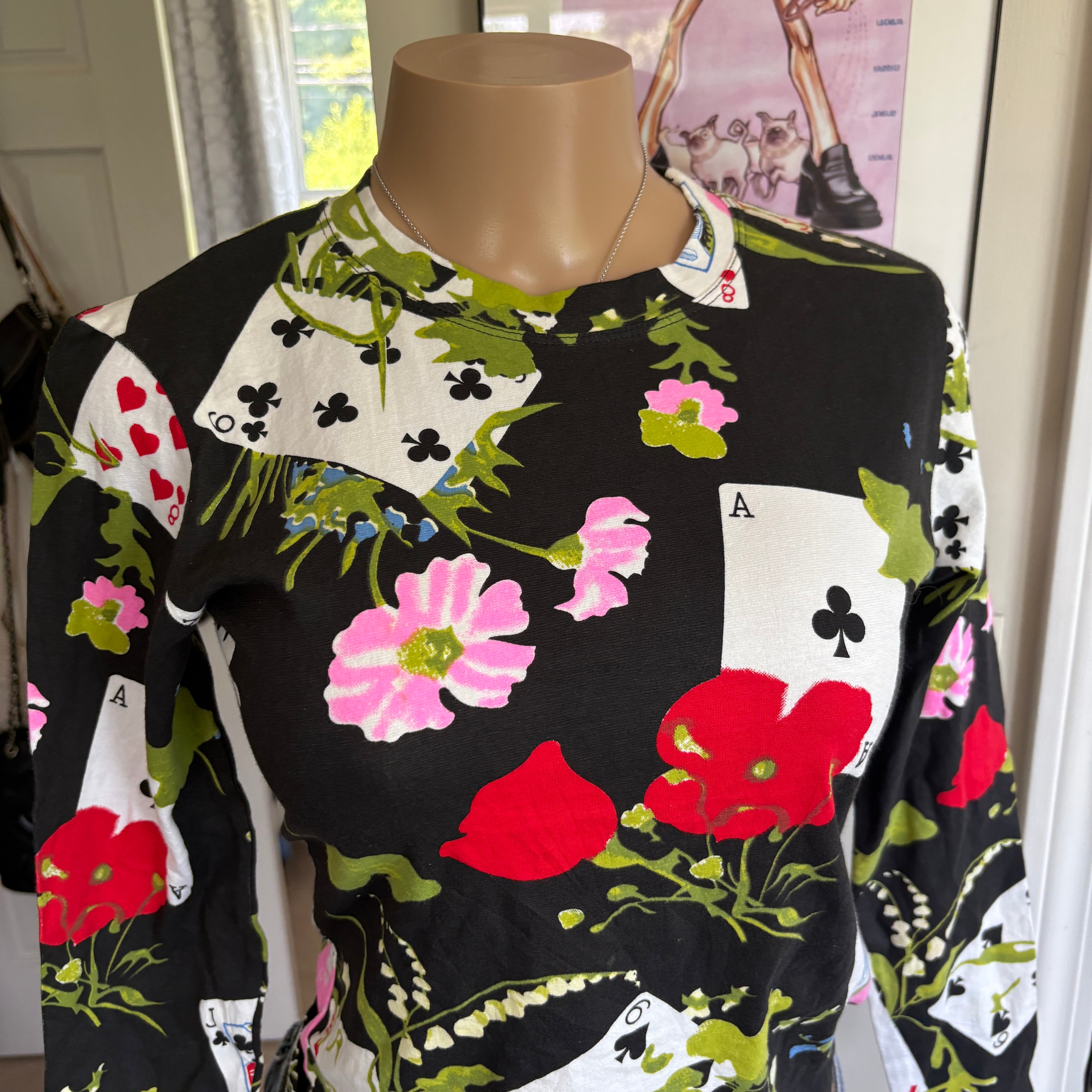 Archival 2002 Christian Dior graphic playing cards & floral top (size M)