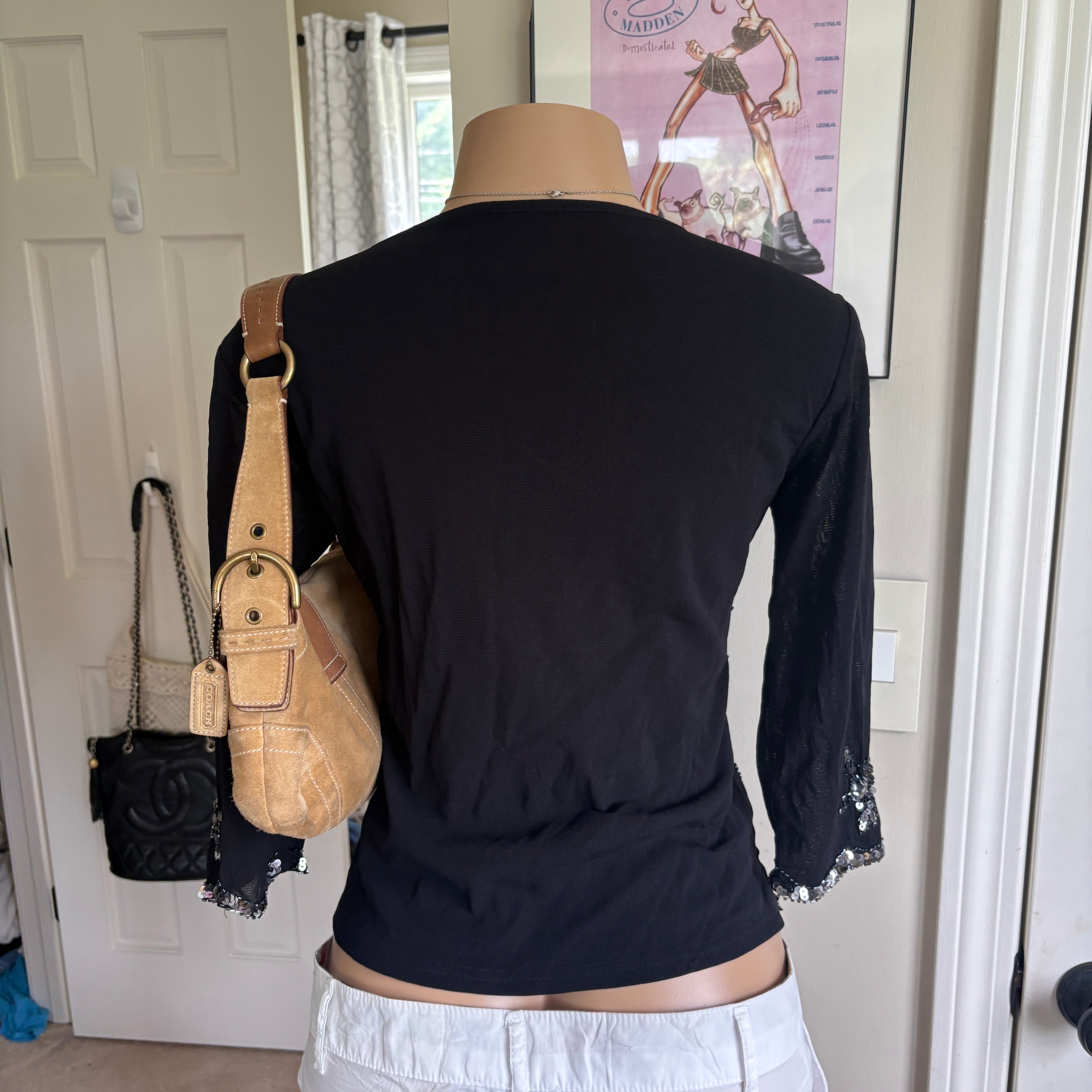 00s black sequin butterfly top (size M/L)