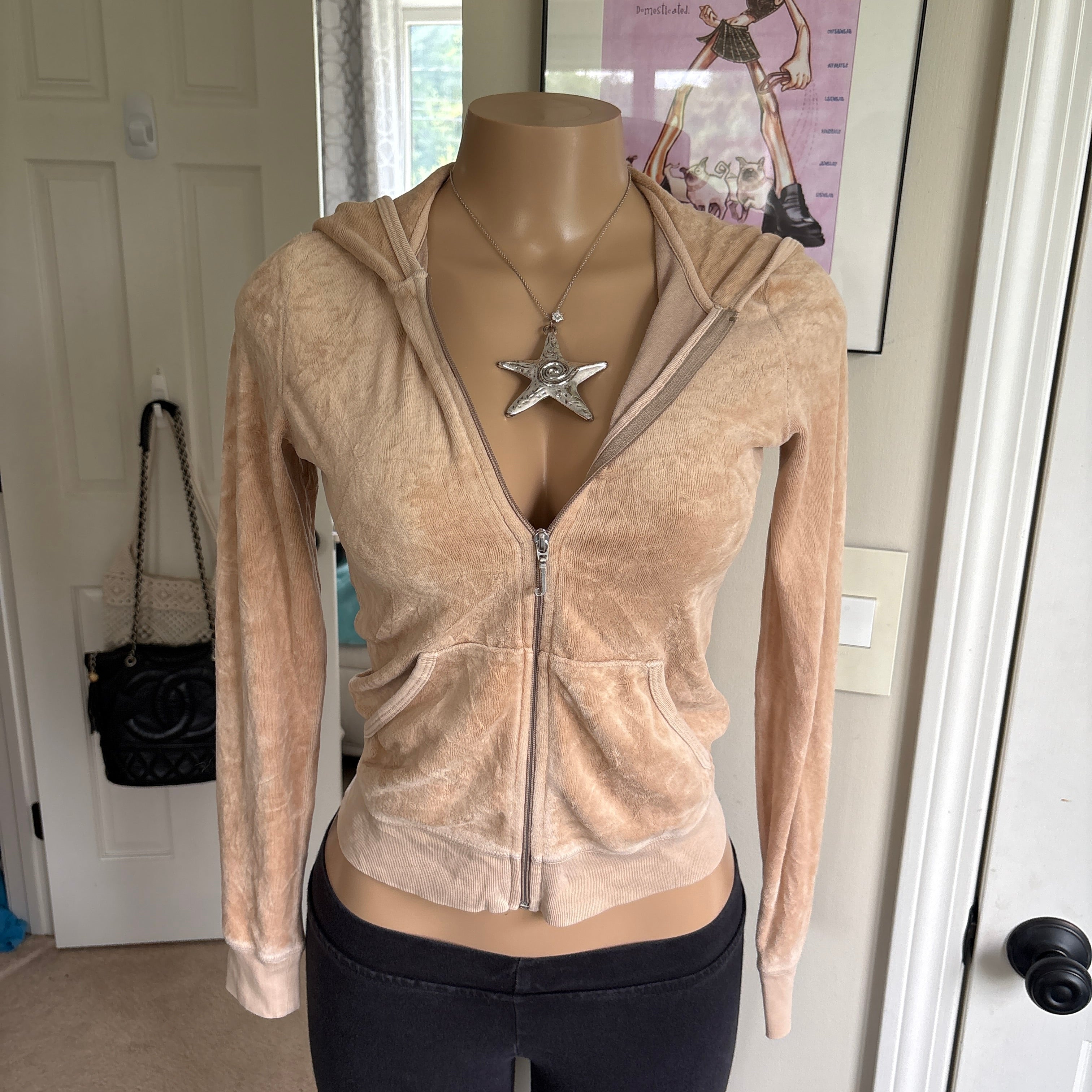 00s vintage Juicy Couture tan velour track zip hoodie (size S)