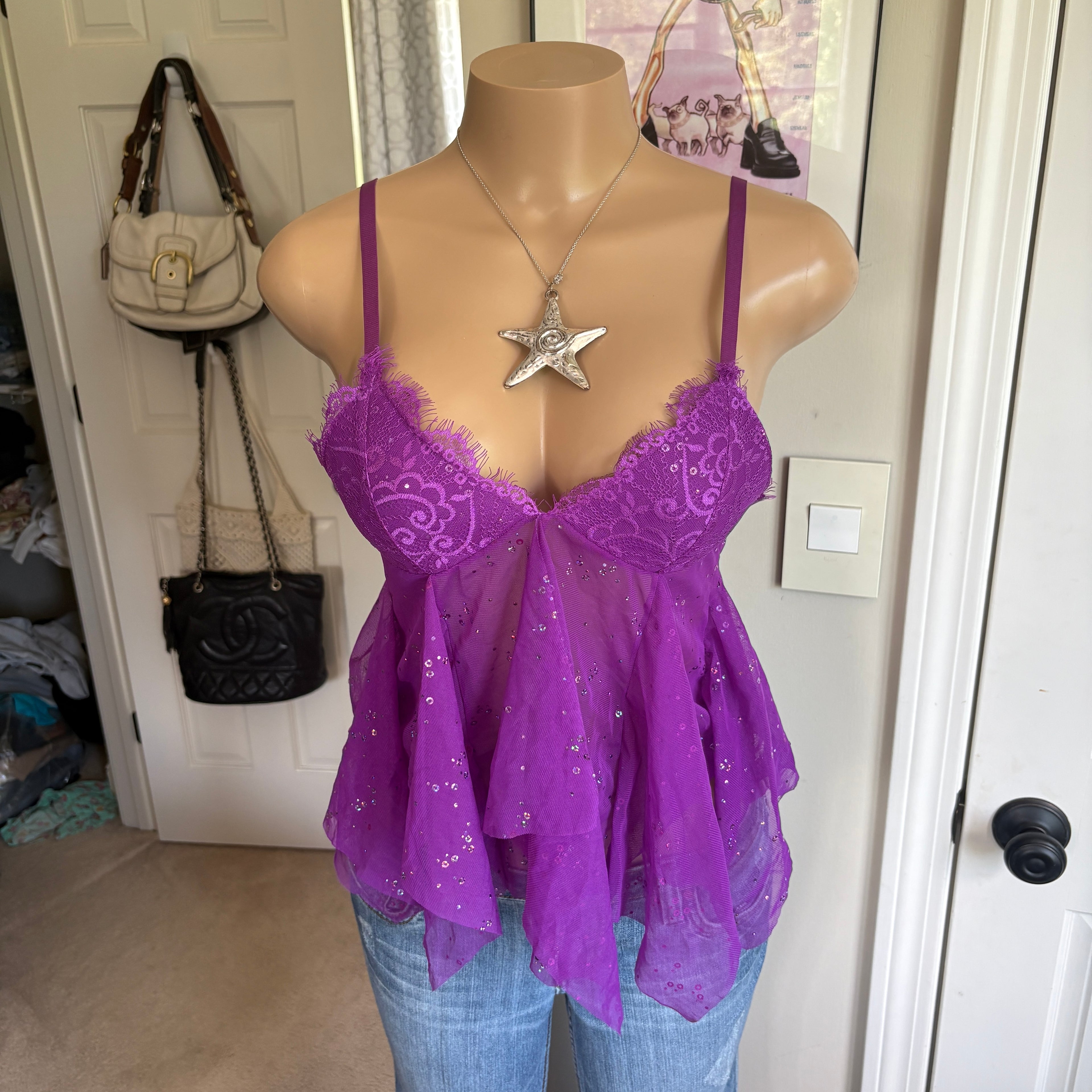 00s Victoria's Secret purple floral babydoll cami (size S)