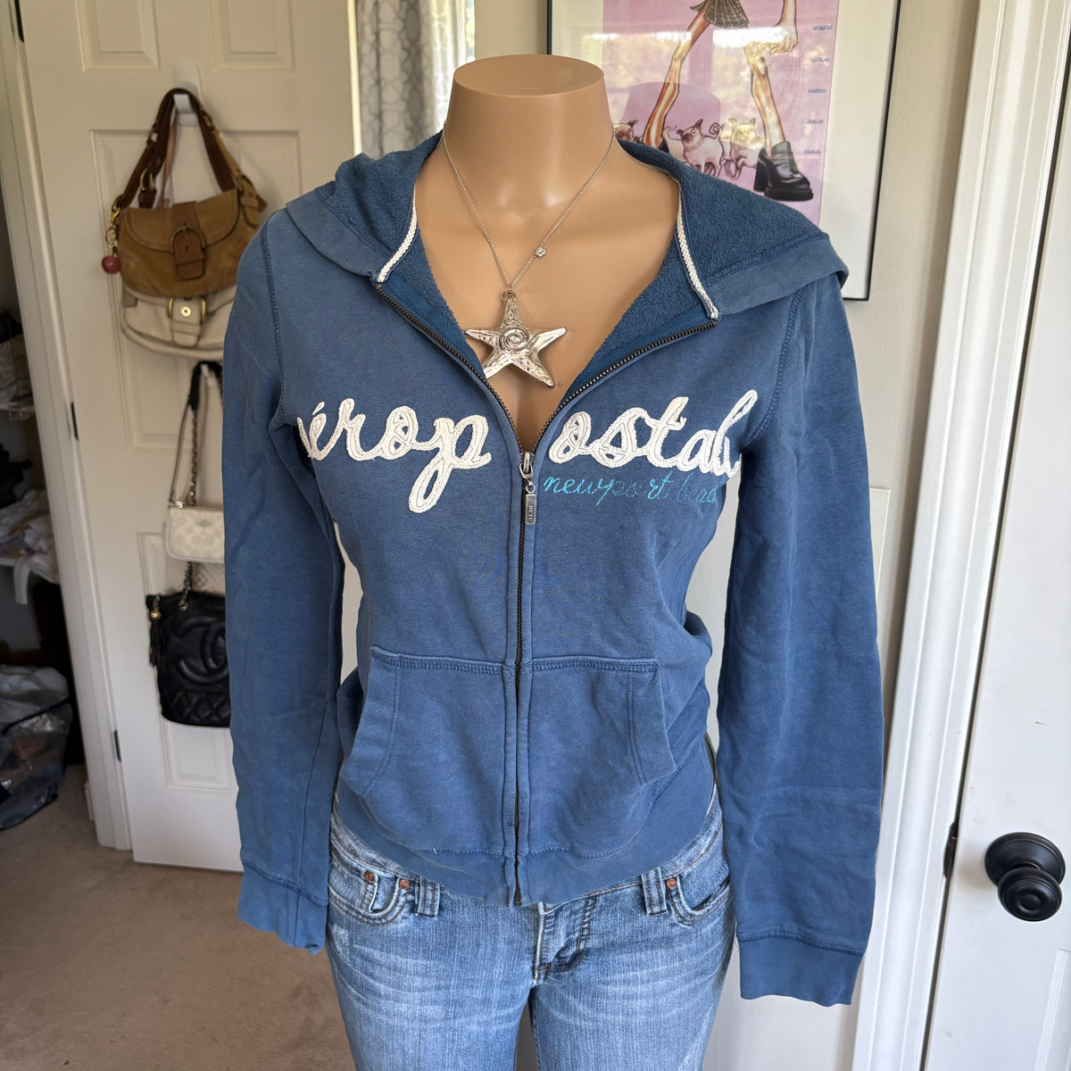 00s Aeropostale blue spellout zip hoodie (size S)
