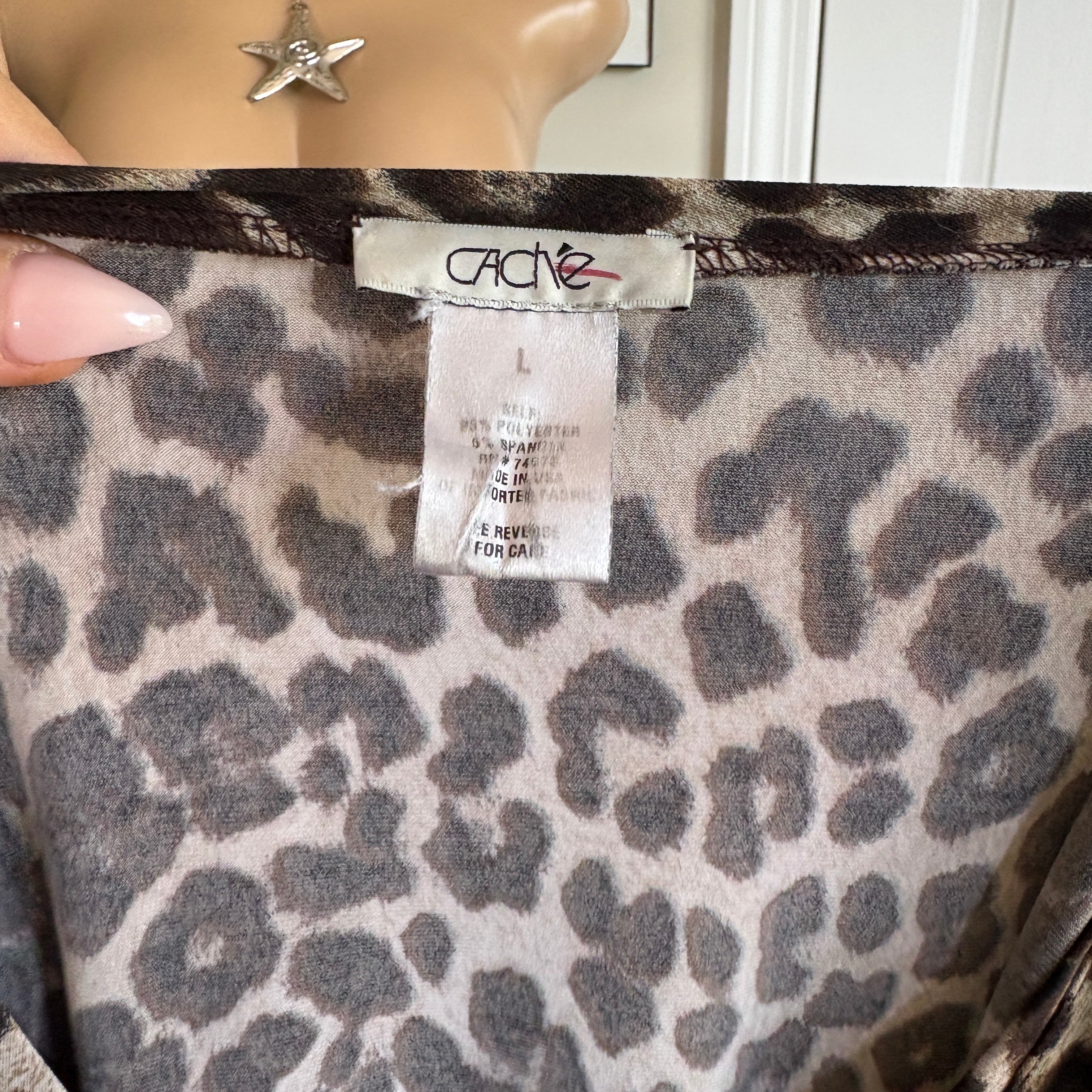 00s Cache leopard print studded long sleeve (size L)