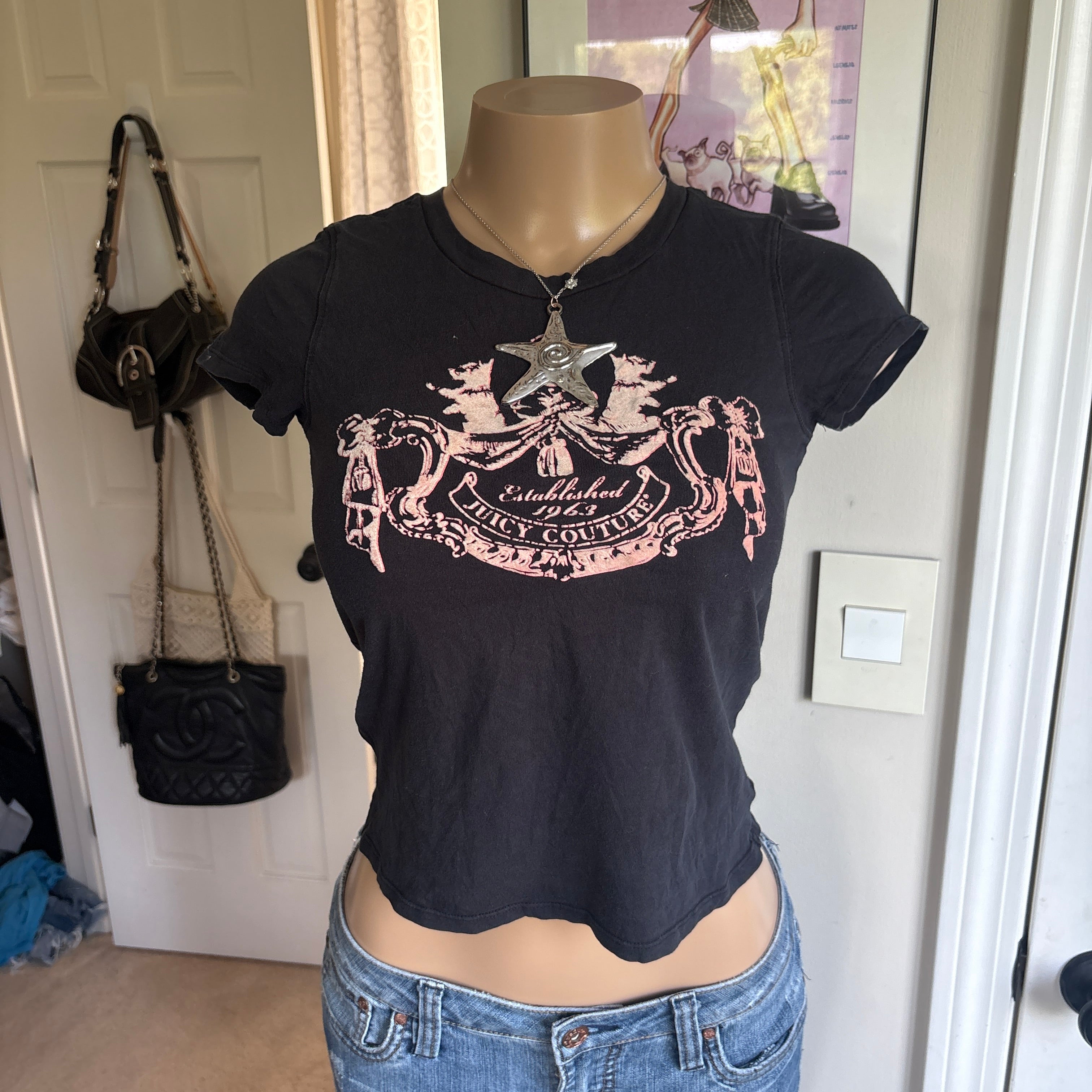00s Juicy Couture black & pink scottie dog baby tee (size XS)