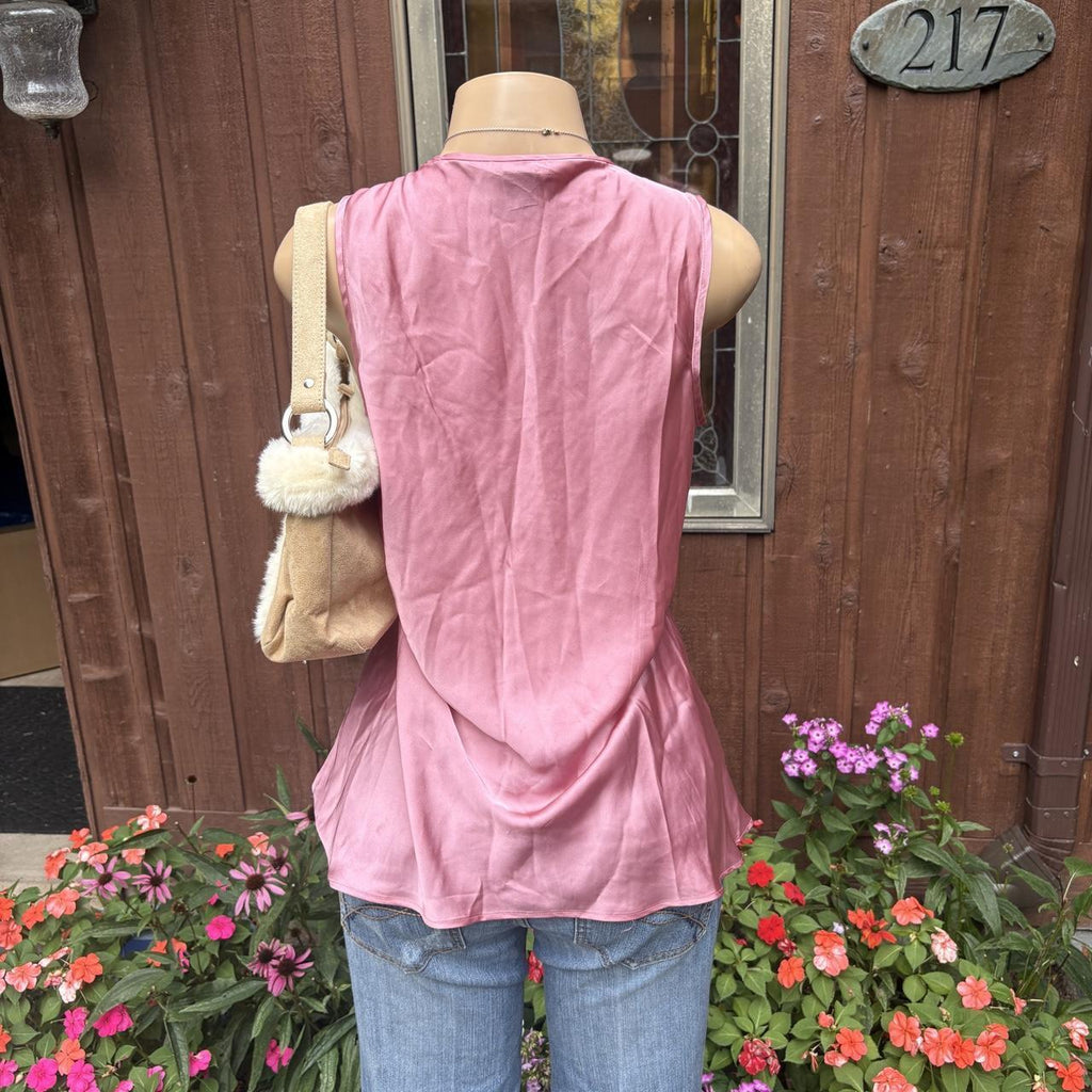 Y2K 2000s fairy Pink Satin Ruffle tank Top