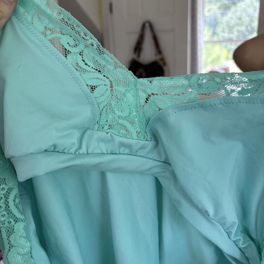 y2k 2000s Frederick’s of Hollywood aqua satin lace surplice cami tank top