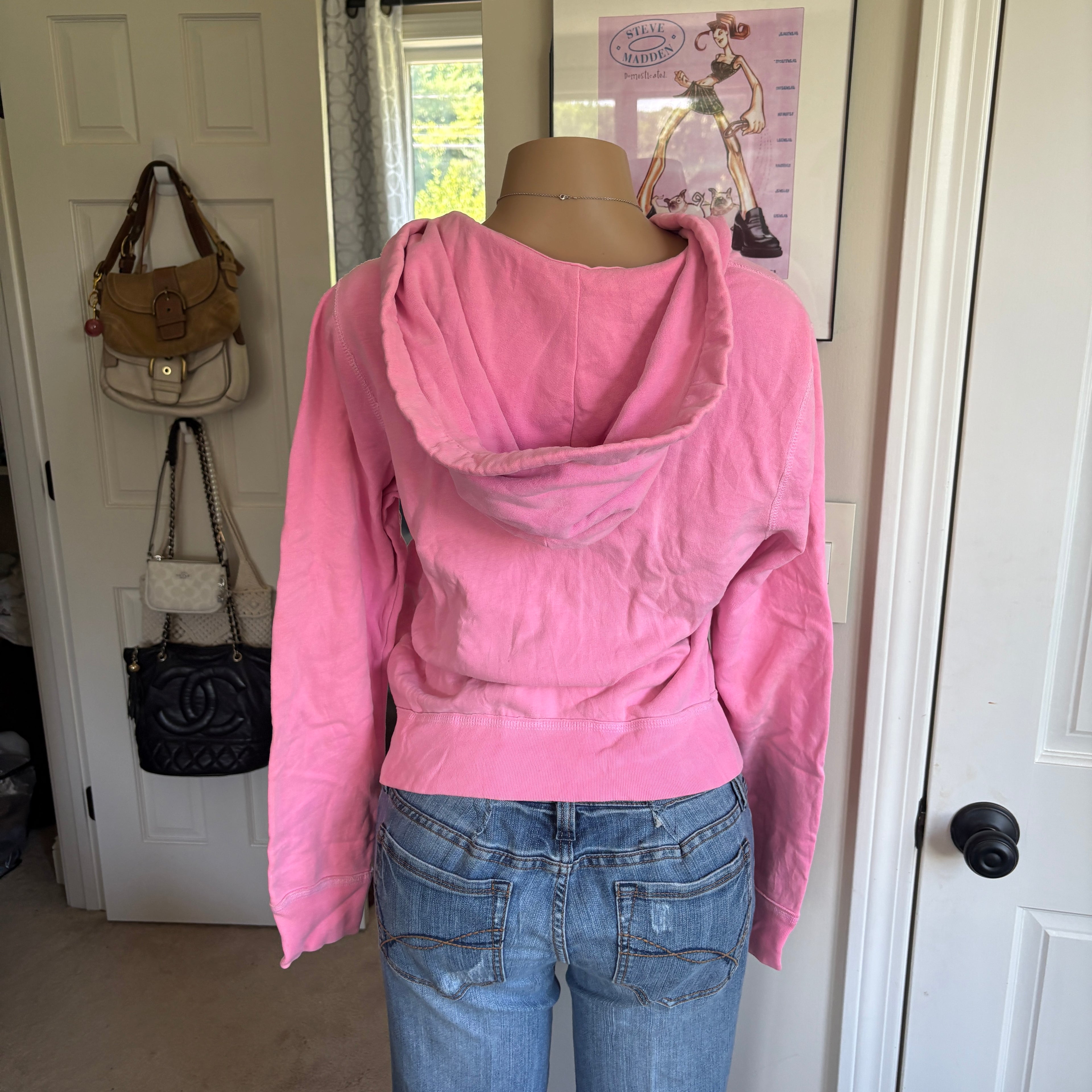 00s Hollister pink spellout zip hoodie (size S)