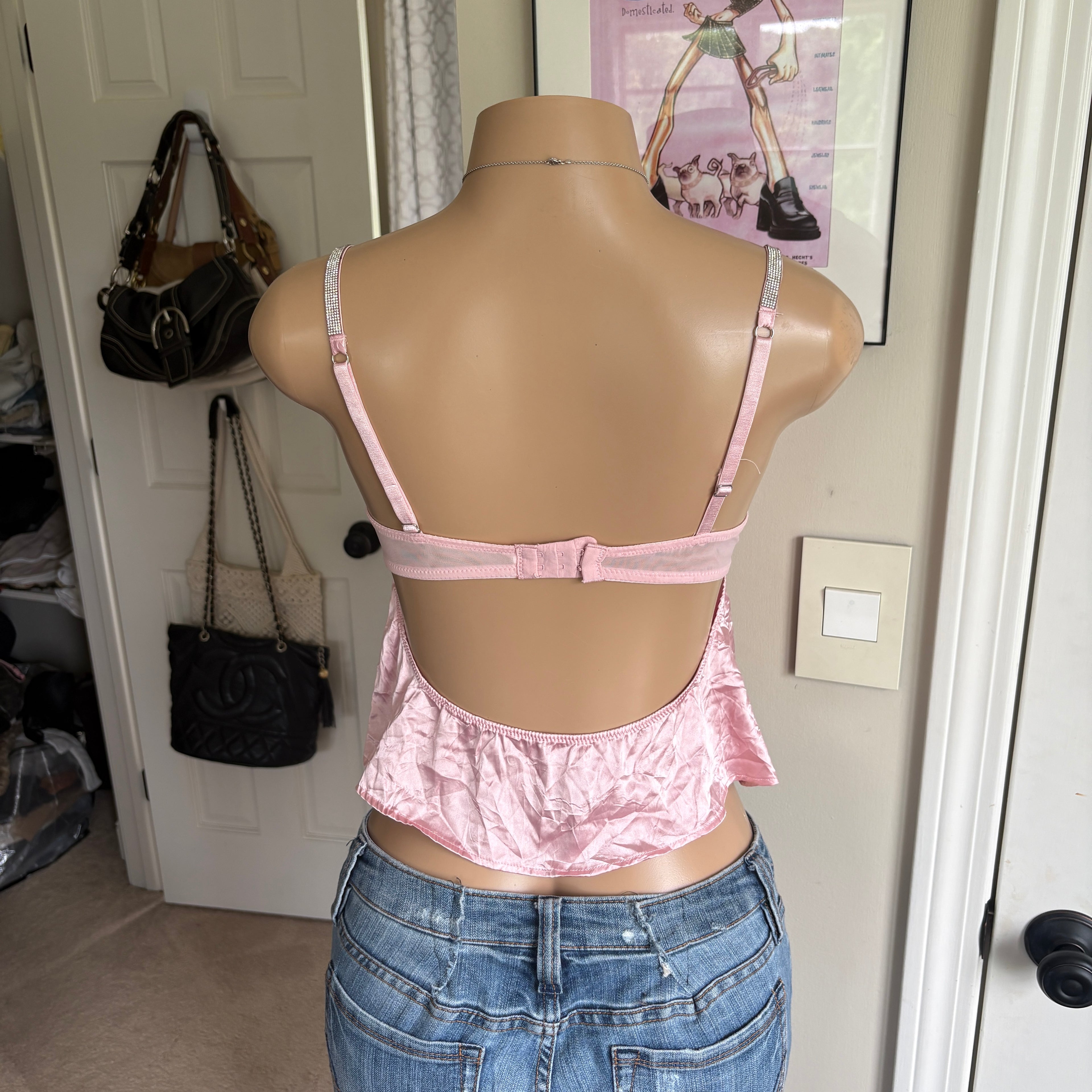 00s satin pink bow lingerie cami top (size S)