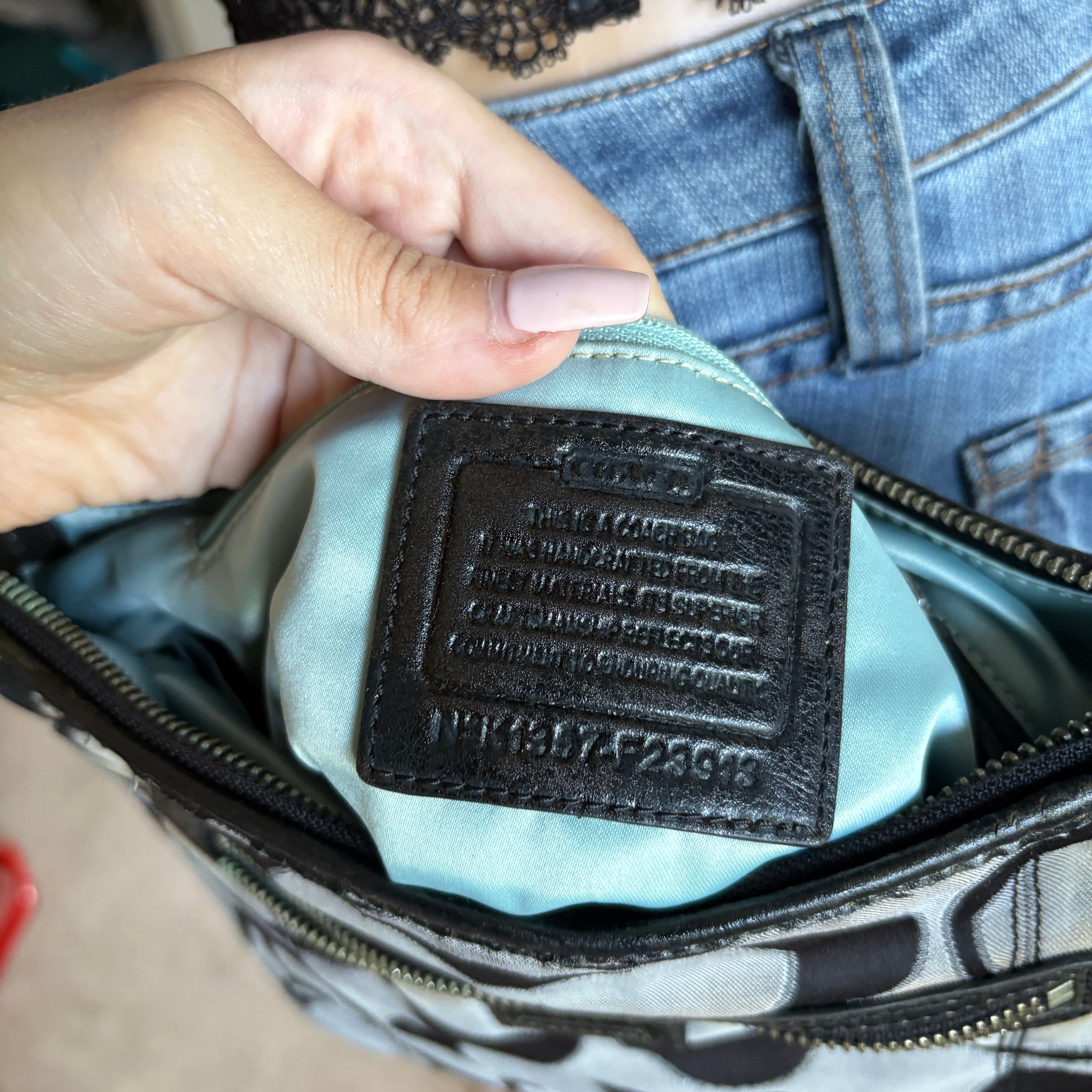 00s Coach black & gray signature monogram crossbody bag