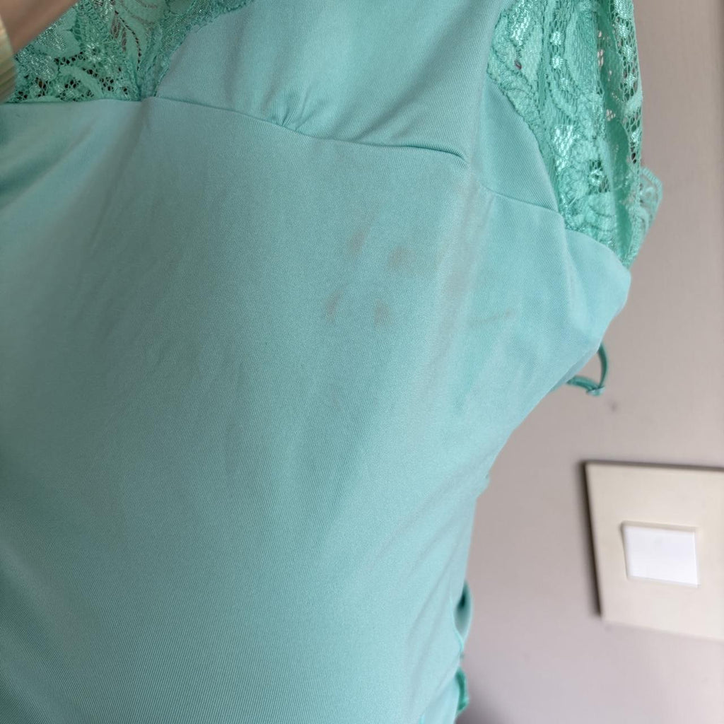 y2k 2000s Frederick’s of Hollywood aqua satin lace surplice cami tank top