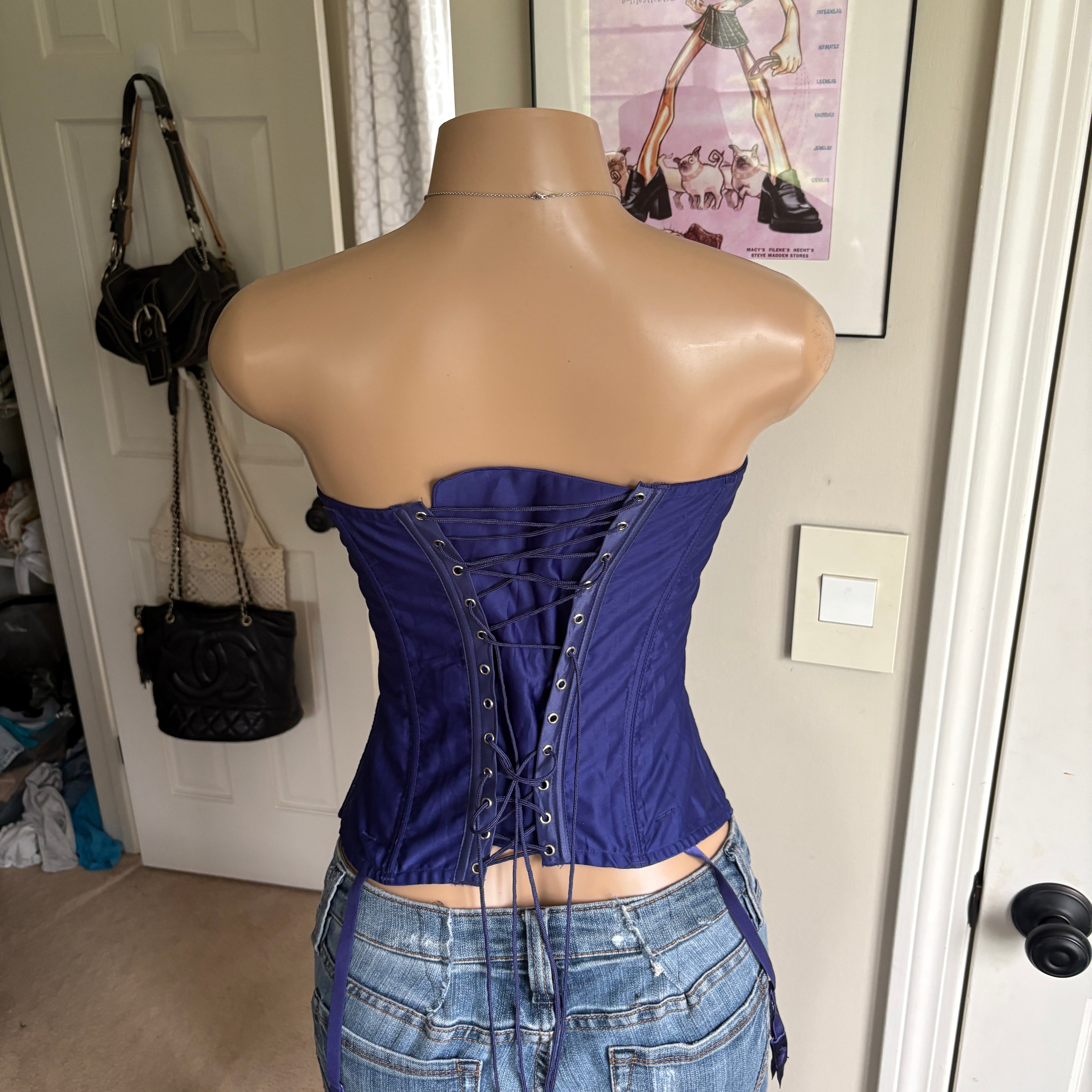 00s Frederick's of Hollywood blue beaded corset top (size S)