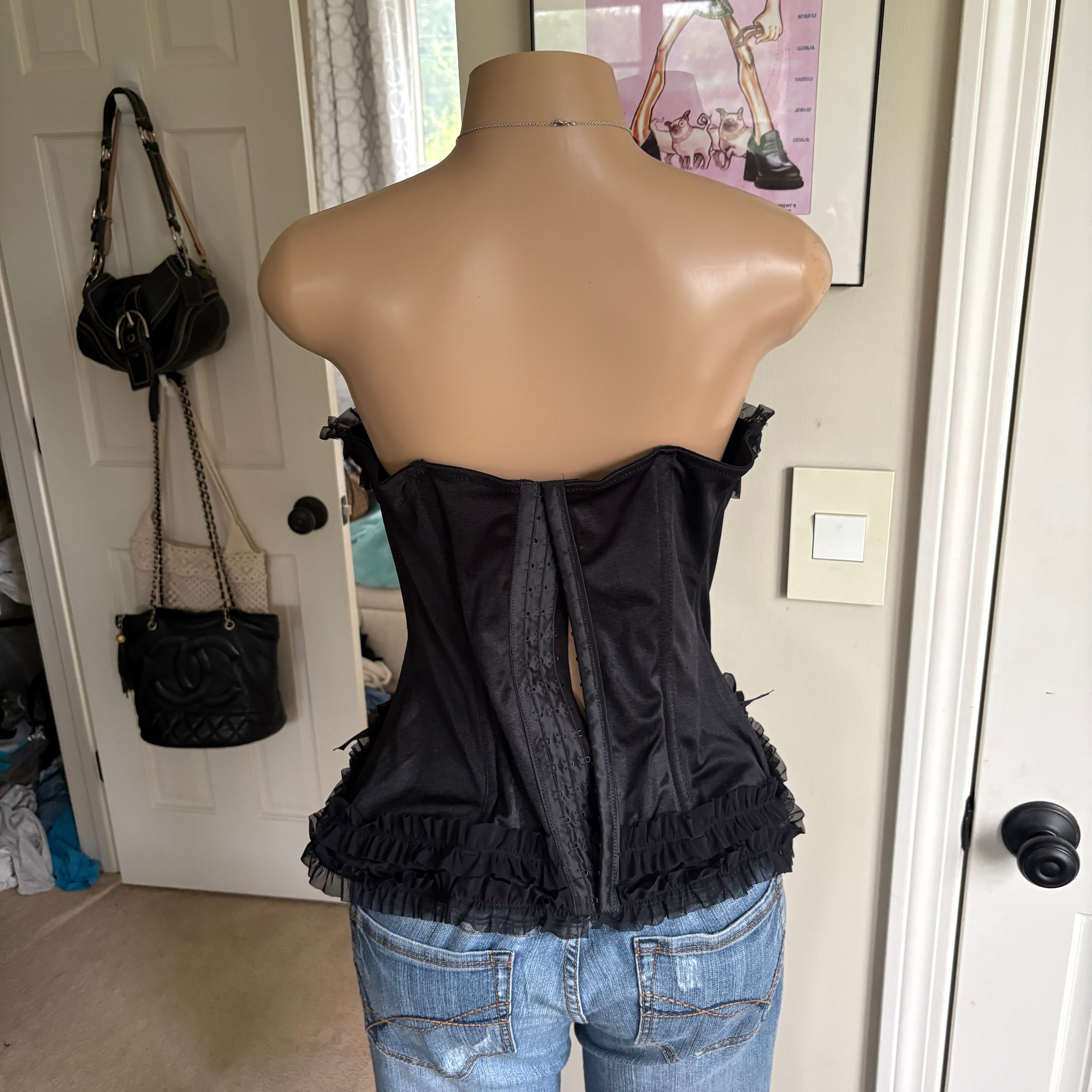 00s black strapless corset bustier top (size L)