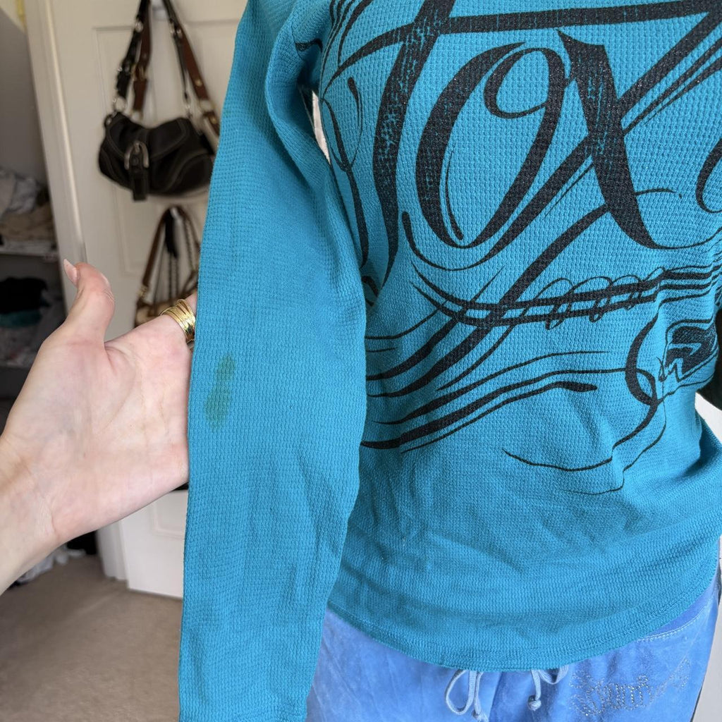 y2k 2000s Fox Racing blue spellout graphic long sleeve top