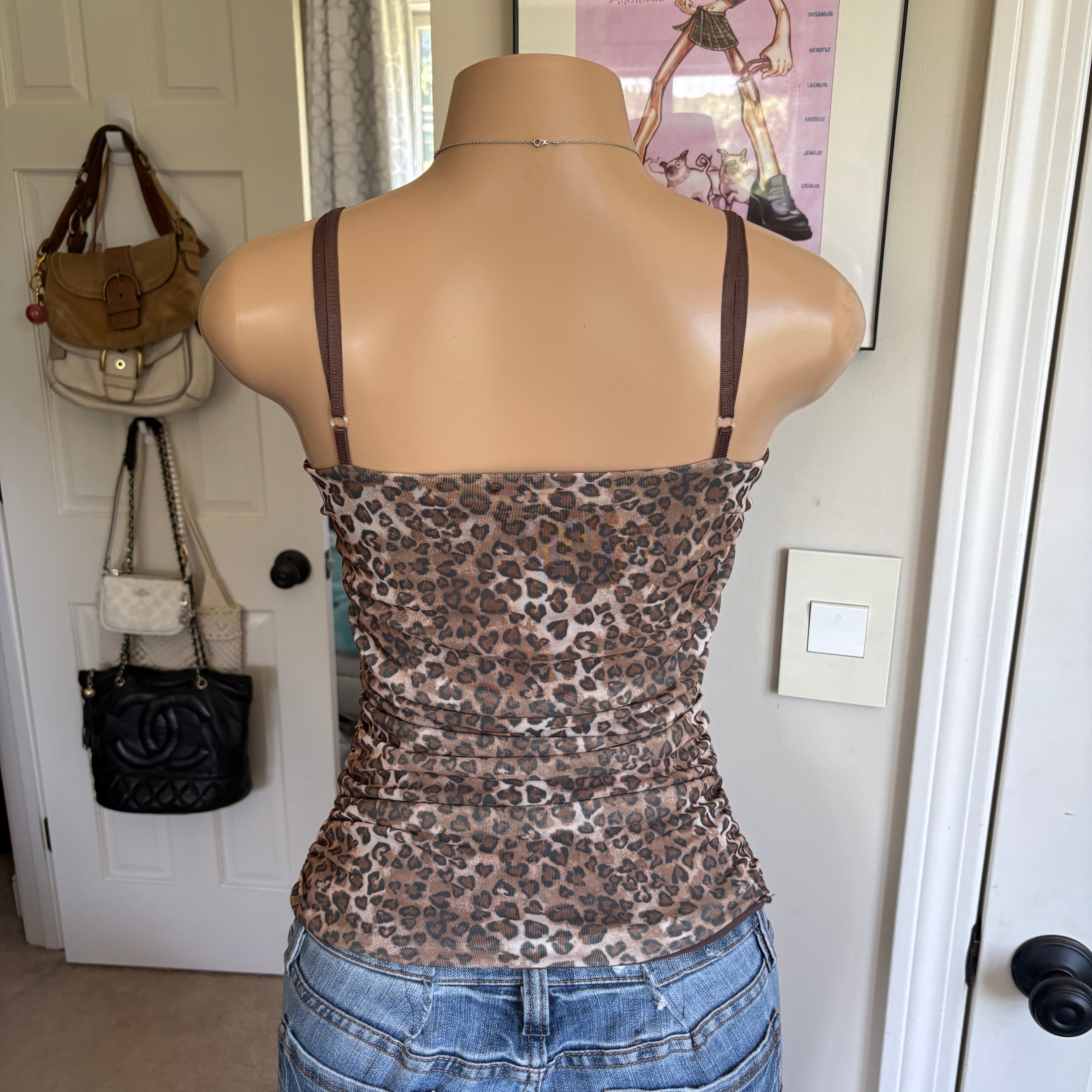 00s leopard print floral v neck cami (size M)