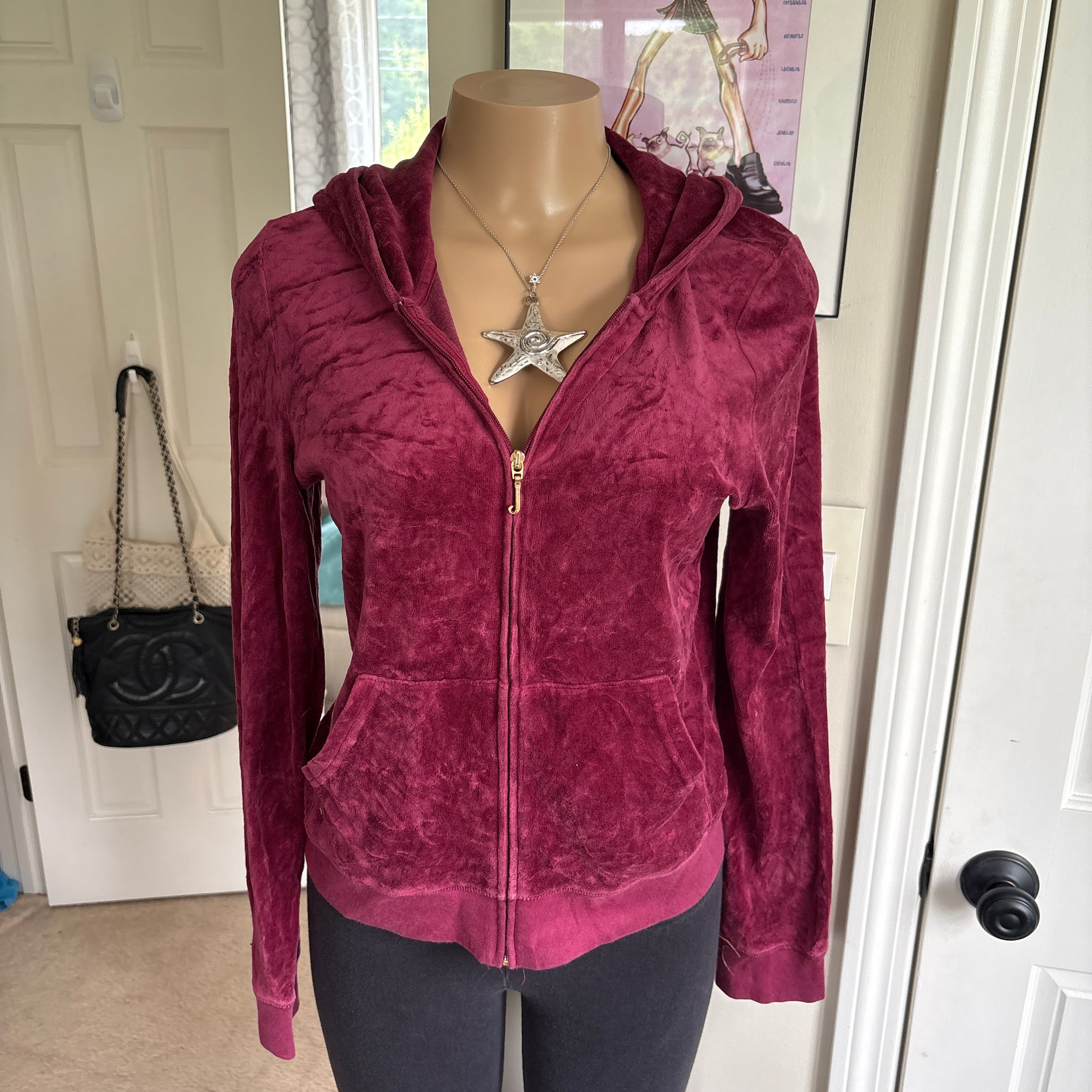 00s Juicy Couture burgundy velour track zip hoodie (size XL)