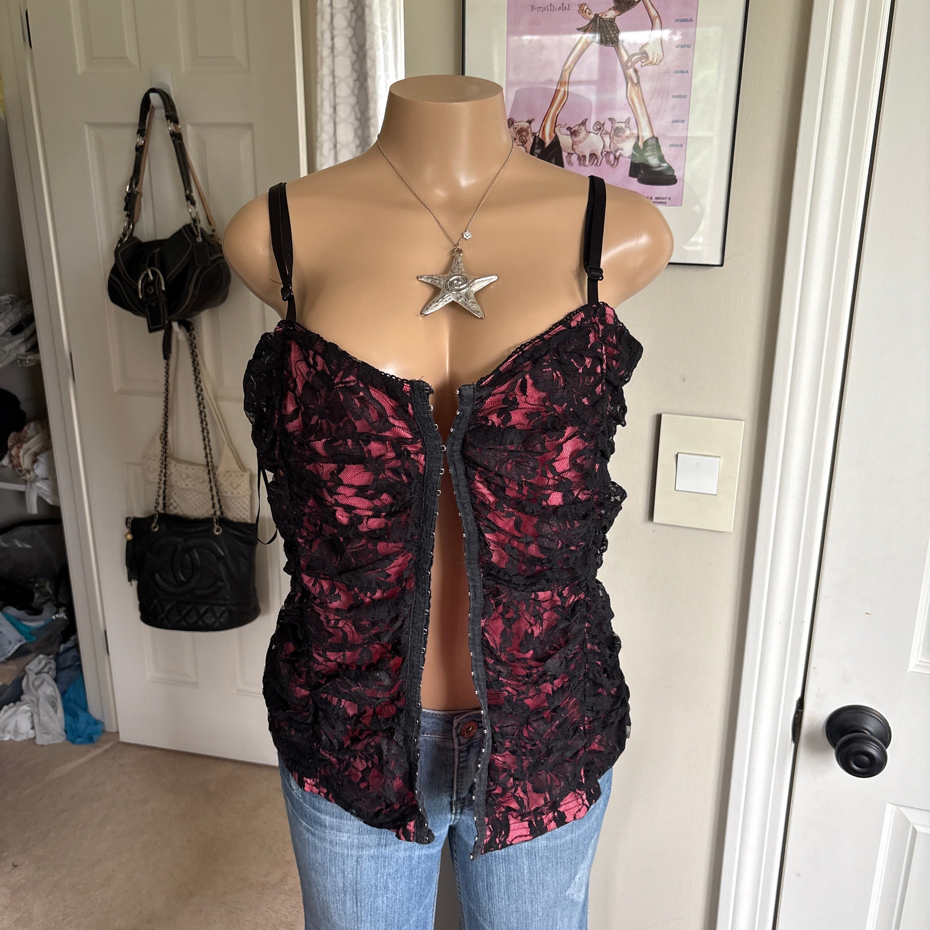 00s black & red floral lace corset top (size 3x)