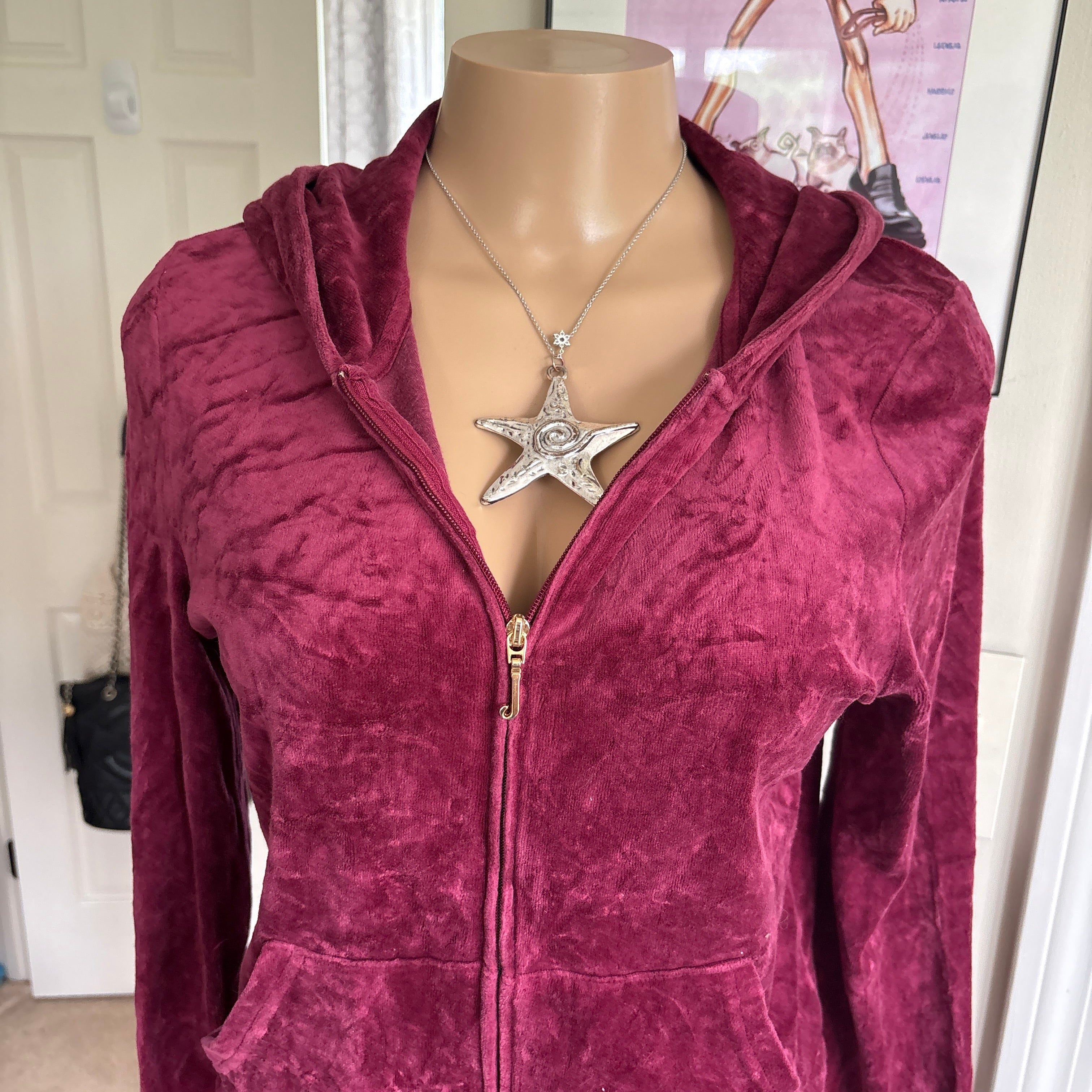 00s Juicy Couture burgundy velour track zip hoodie (size XL)