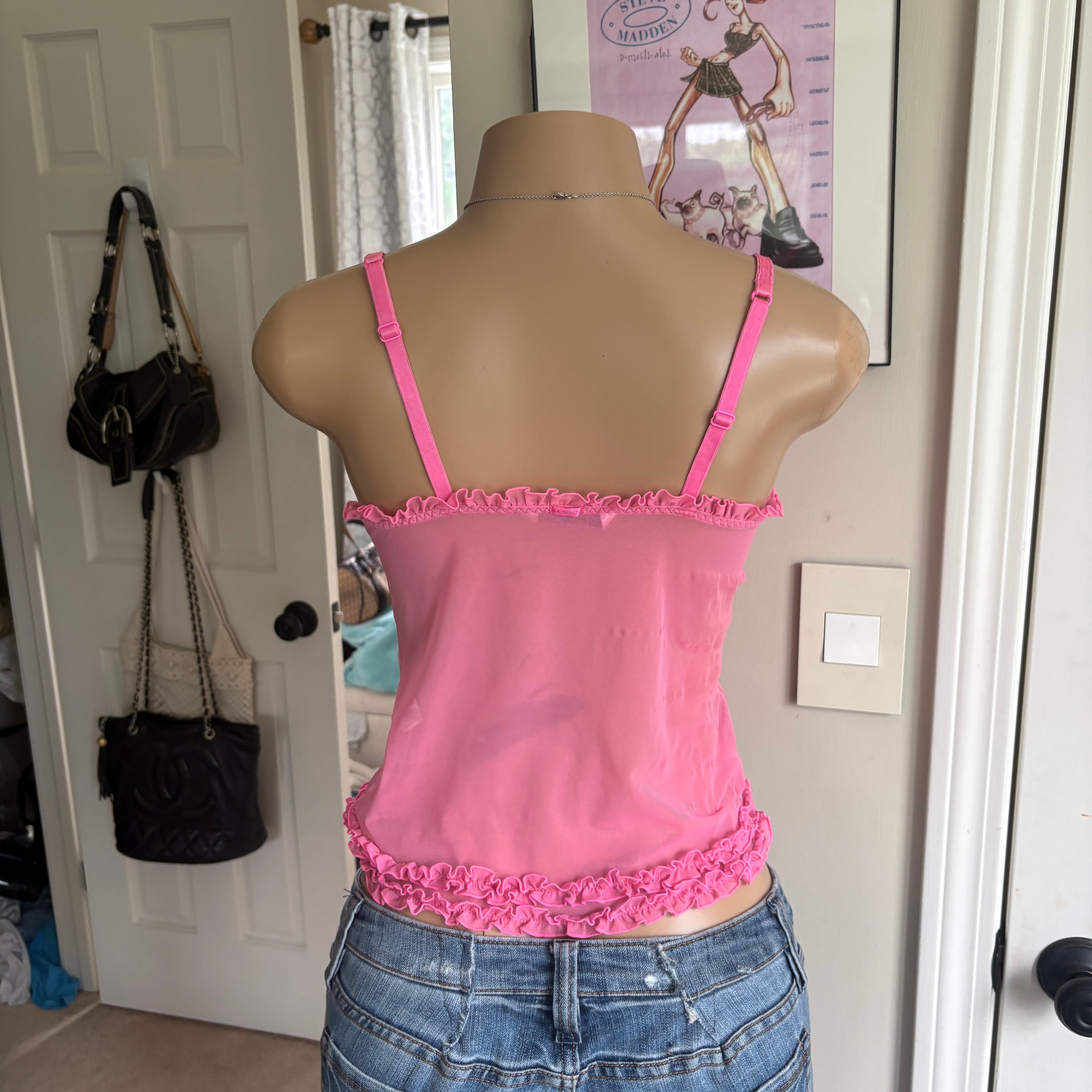 00s pink ruffle lingerie cami (size M)