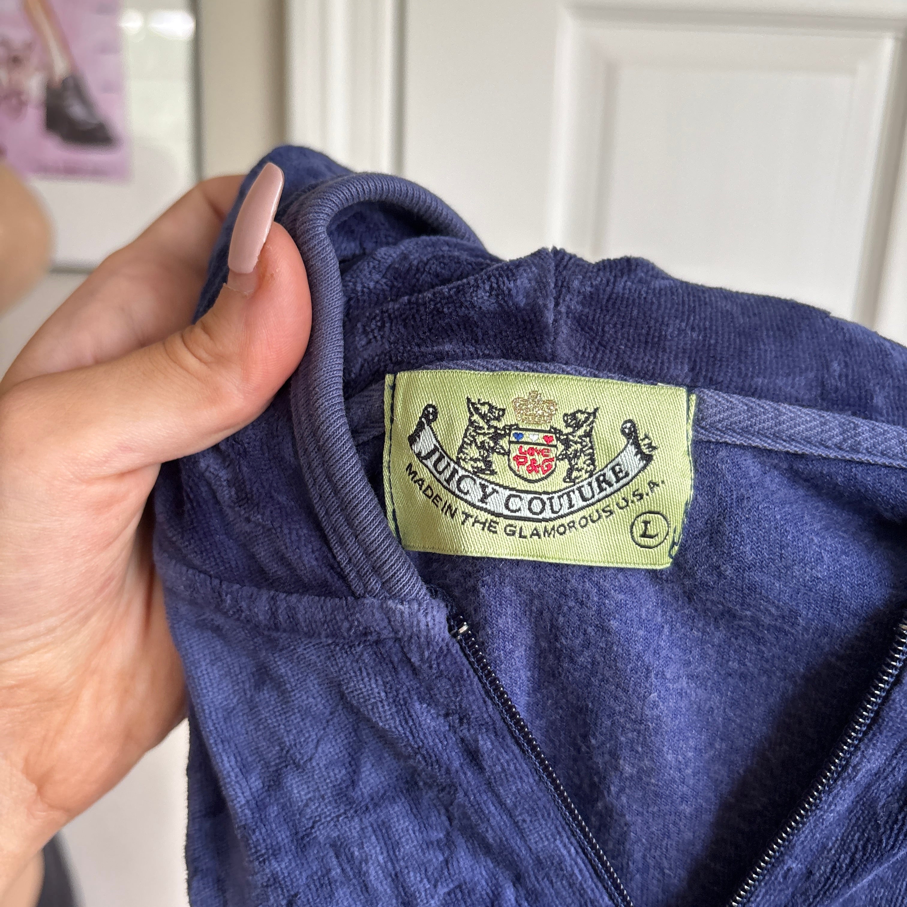 00s vintage Juicy Couture blue velour zip track hoodie (size L)