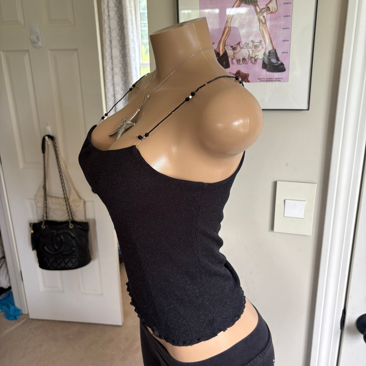00s black beaded strap cami (size S)