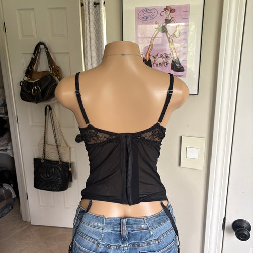 00s black floral lace bustier push up corset top (size 36C)