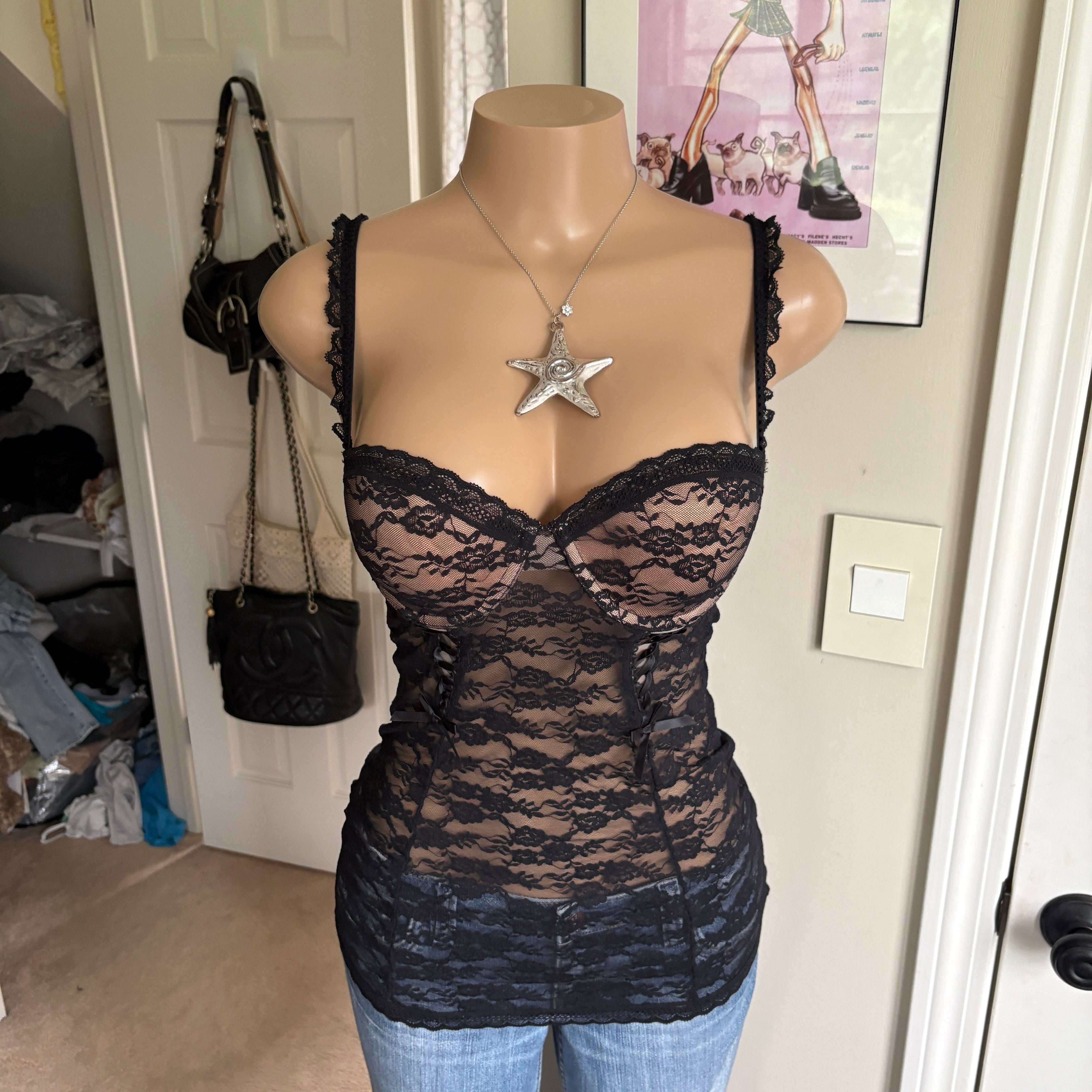 00s black & nude lace bustier lingerie top(size S)