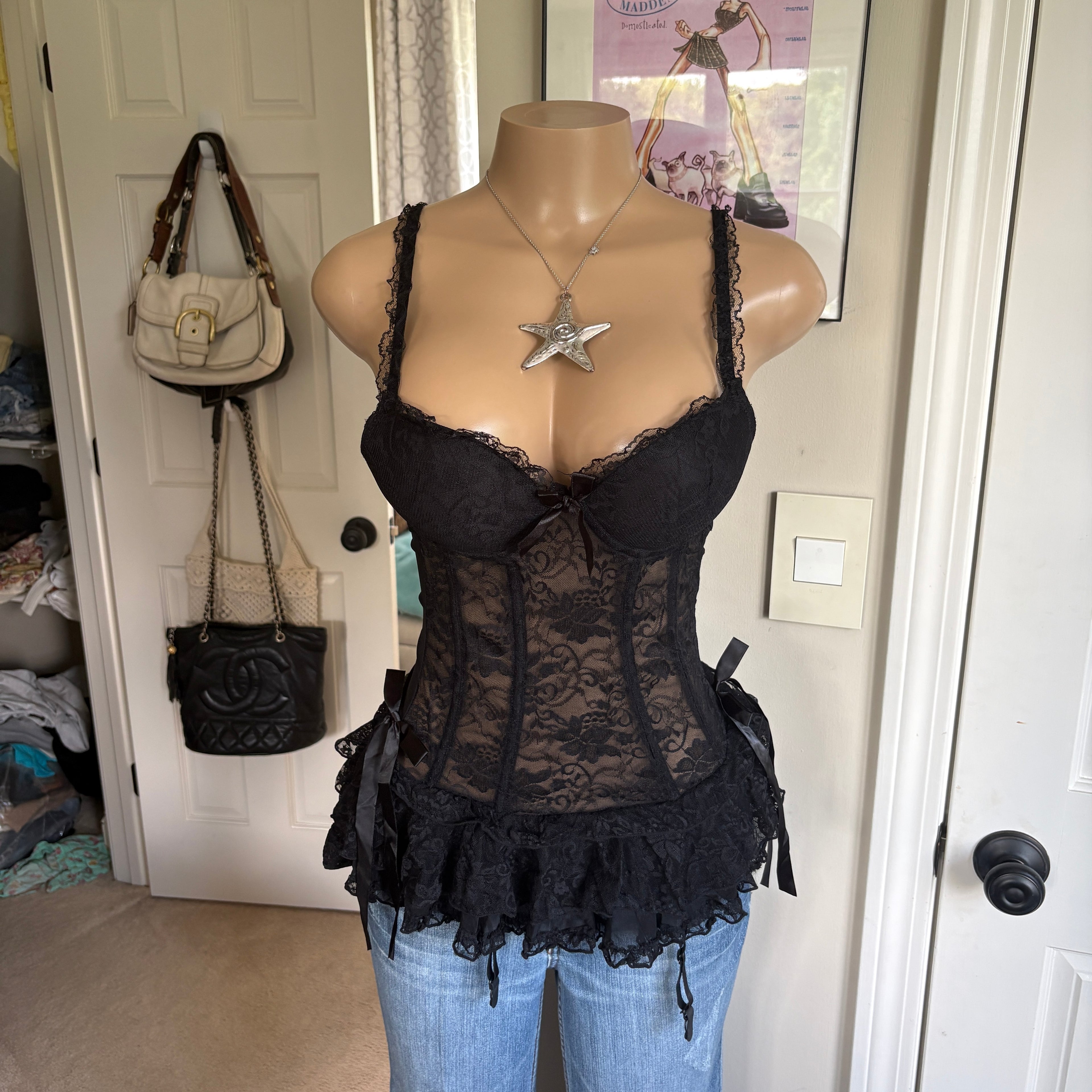 00s black floral lace bustier corset lingerie top (size 34A)