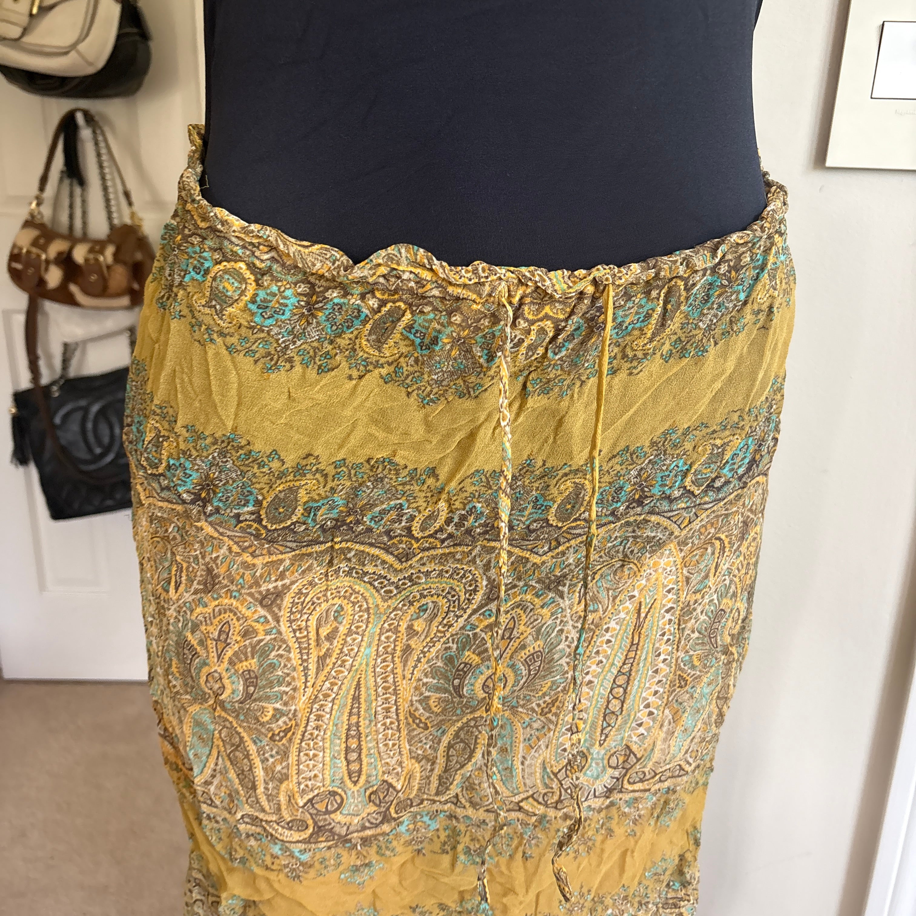 00s boho yellow sheer skirt (size S)