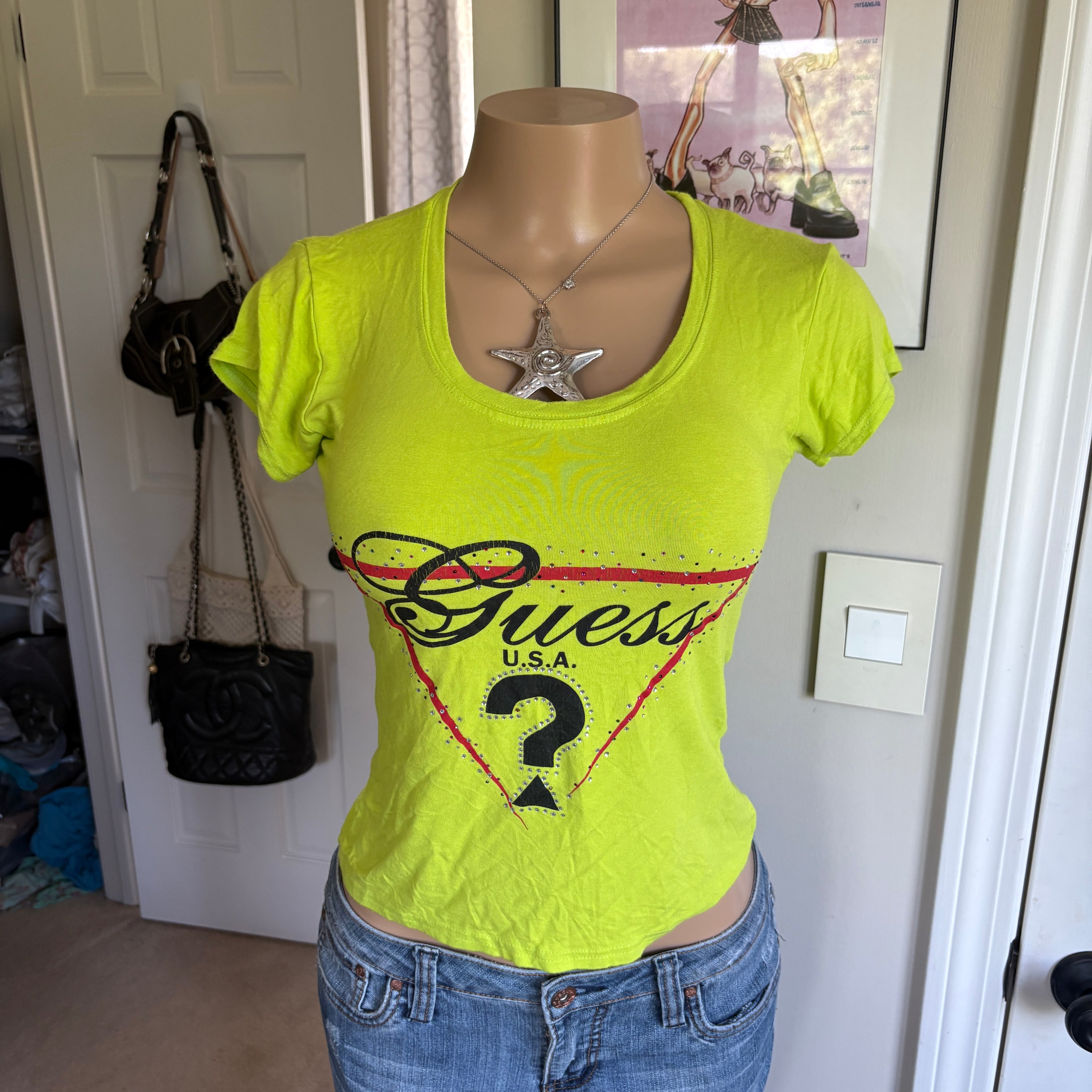 00s guess neon spellout short sleeve (size S)