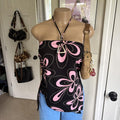 y2k 2000s black pink retro floral halter top