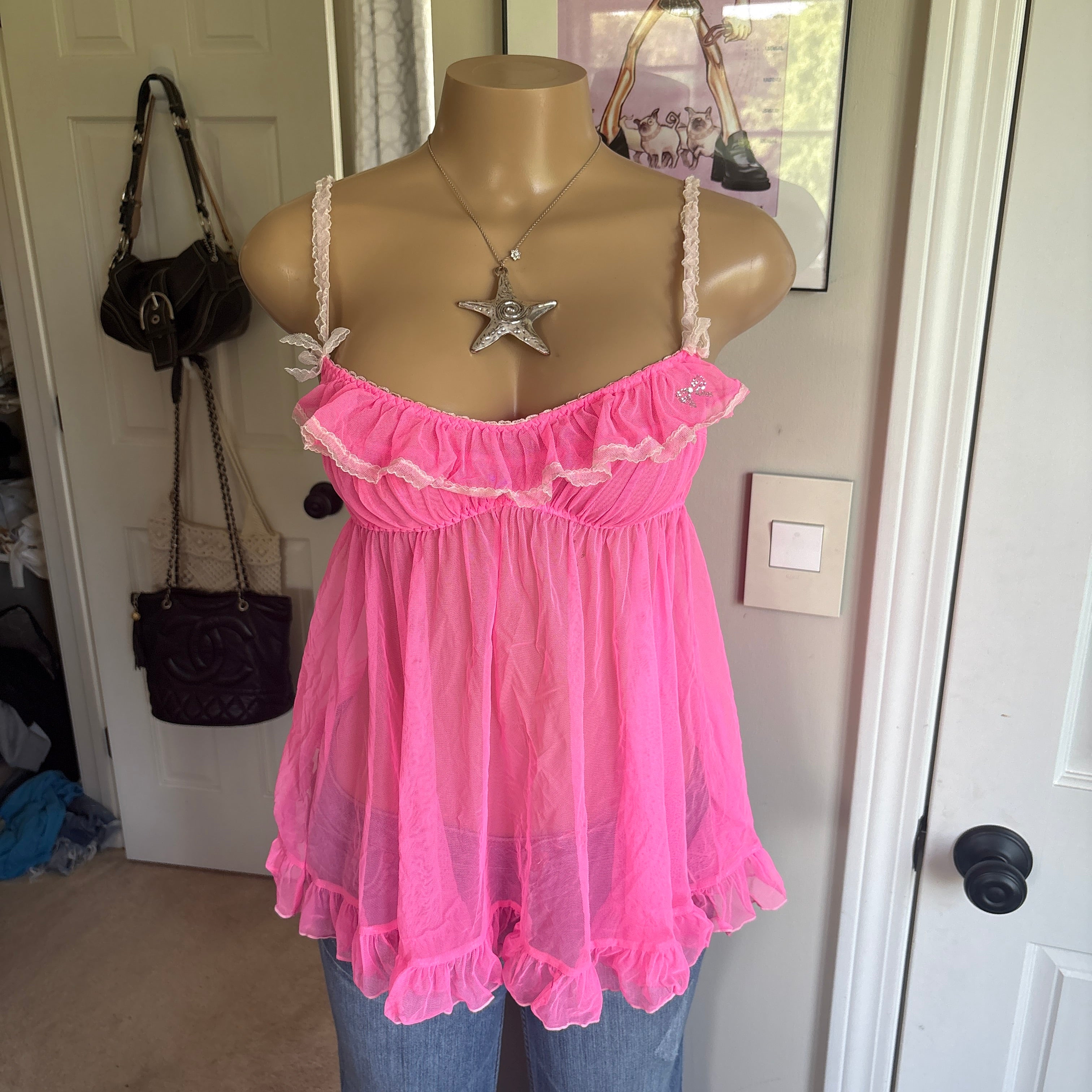 00s Victoria's Secret pink babydoll slip top (size S)