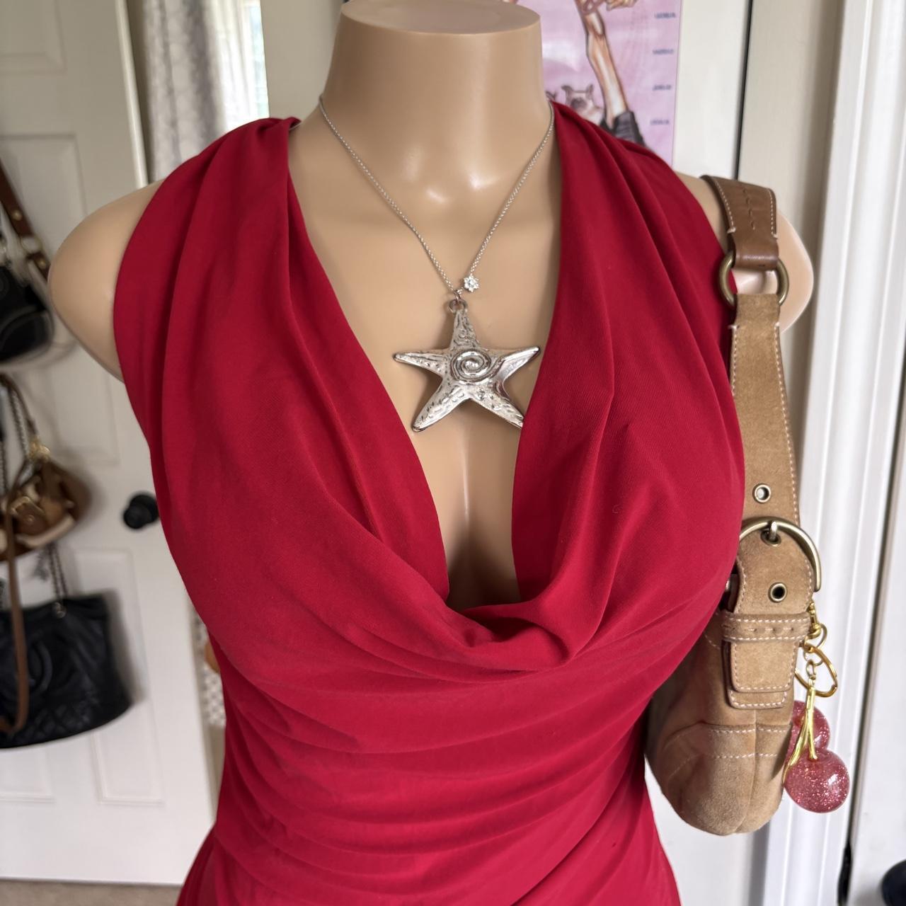 y2k vintage Playboy red draped cowl neck halter top