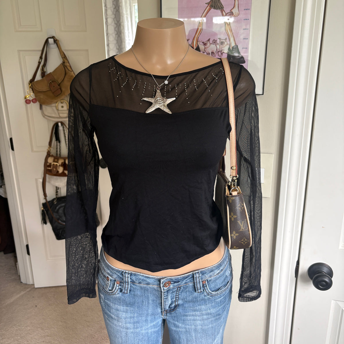 00s Morgan De Toi black rhinestone long sleeve (size M)