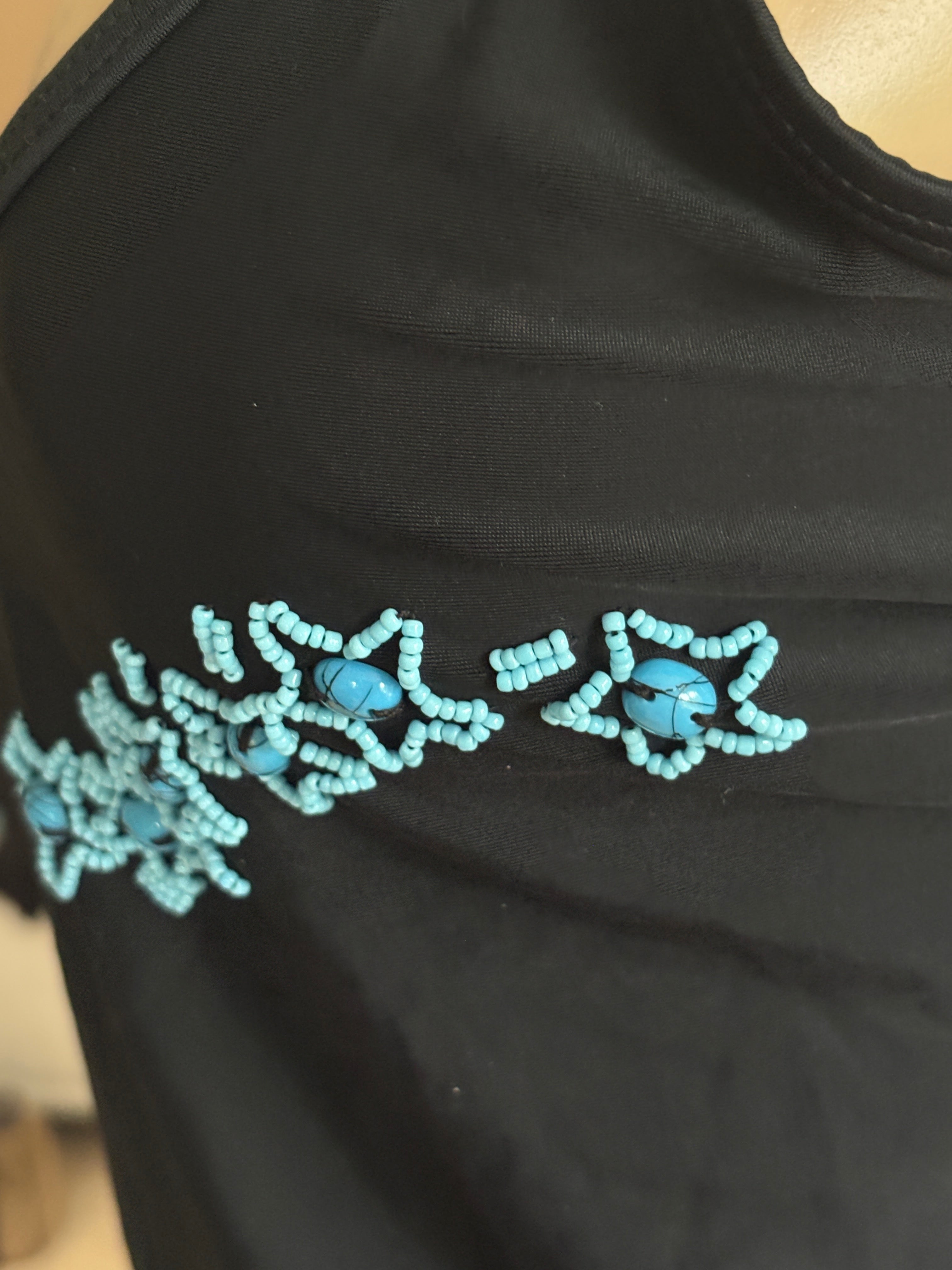 00s black & blue floral beaded tank (size L)